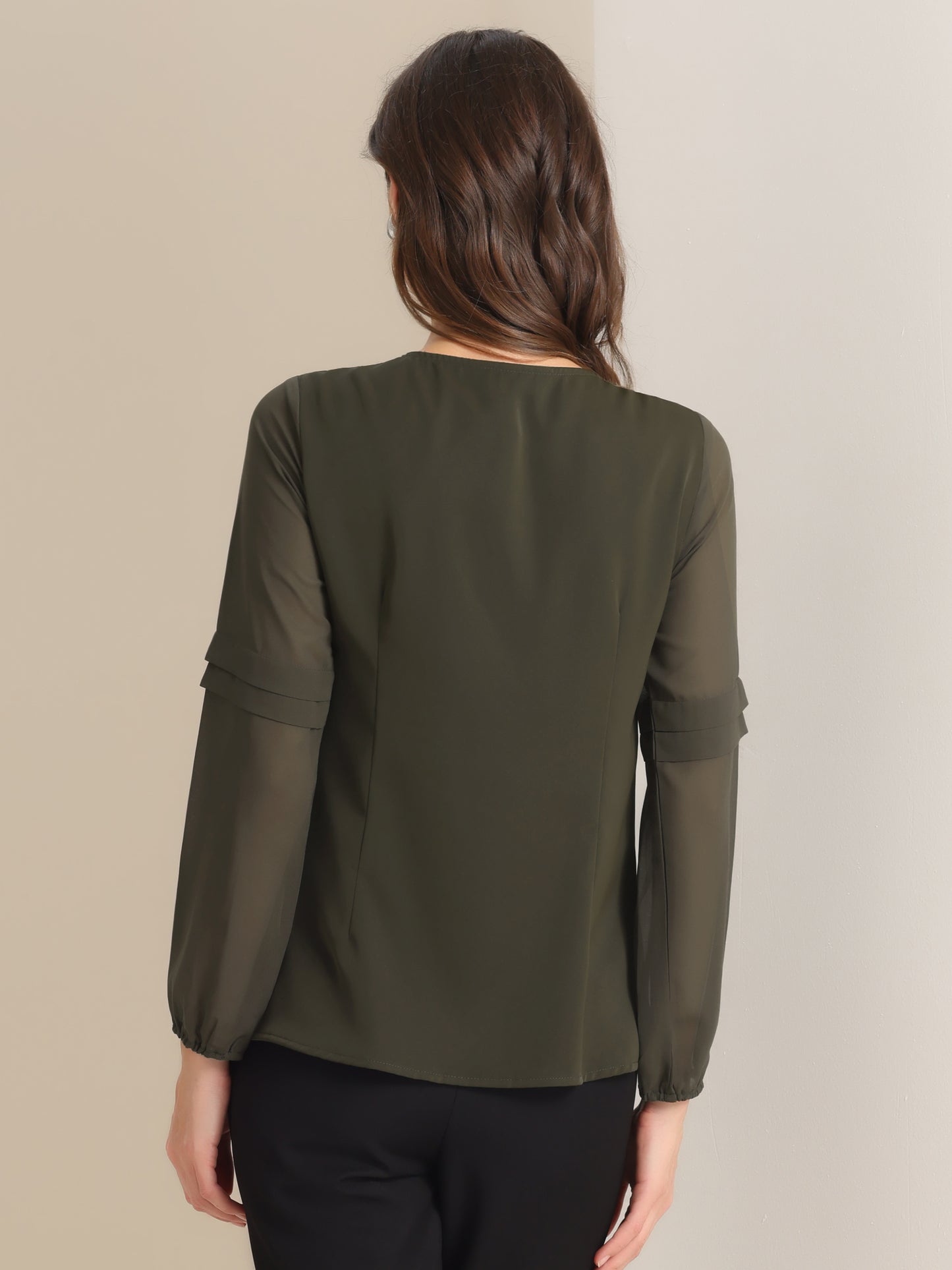 Women's Keyhole Neck Long Sleeve Business Casual Blouse Shirt