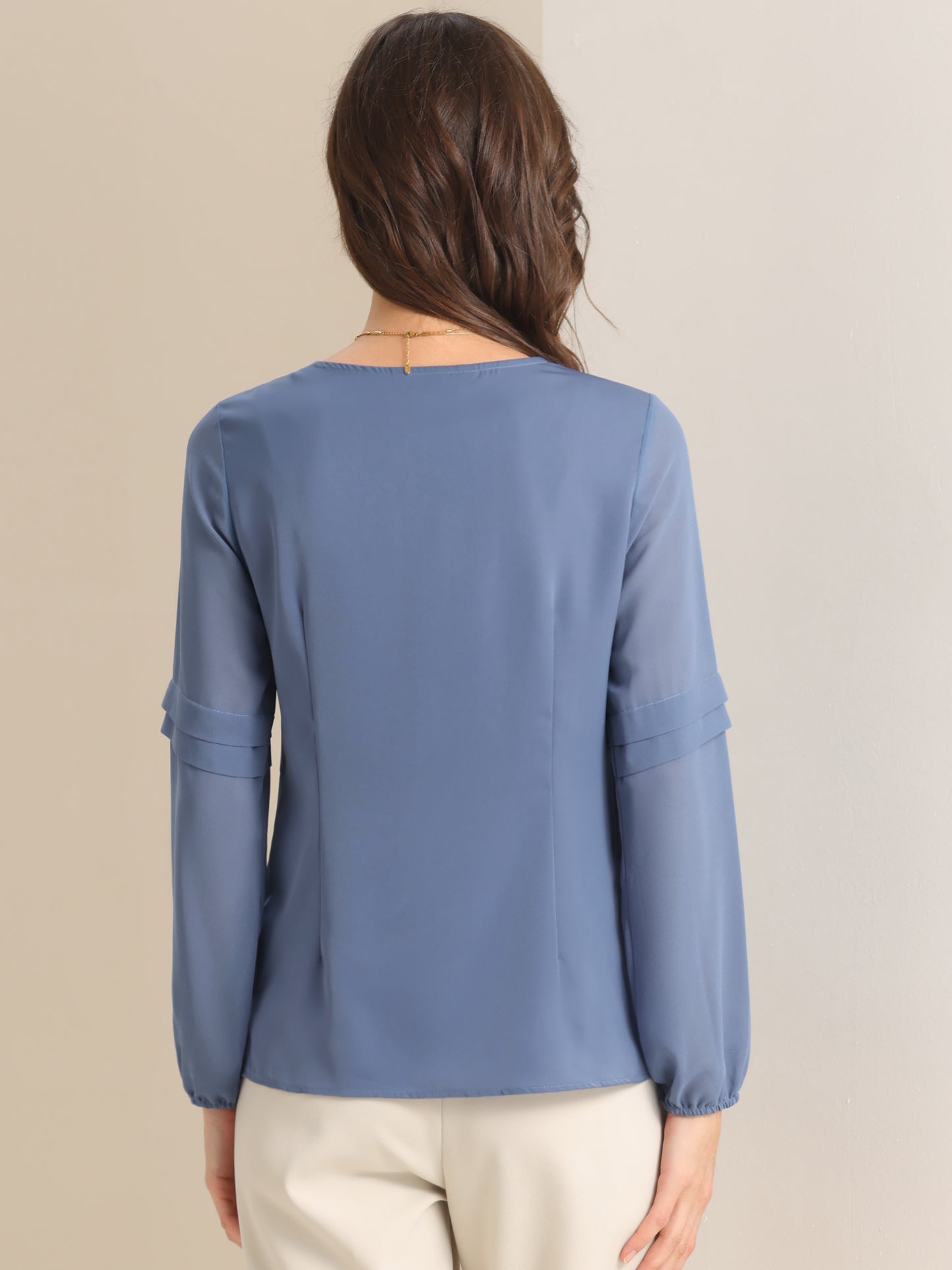 Women's Keyhole Neck Long Sleeve Business Casual Blouse Shirt