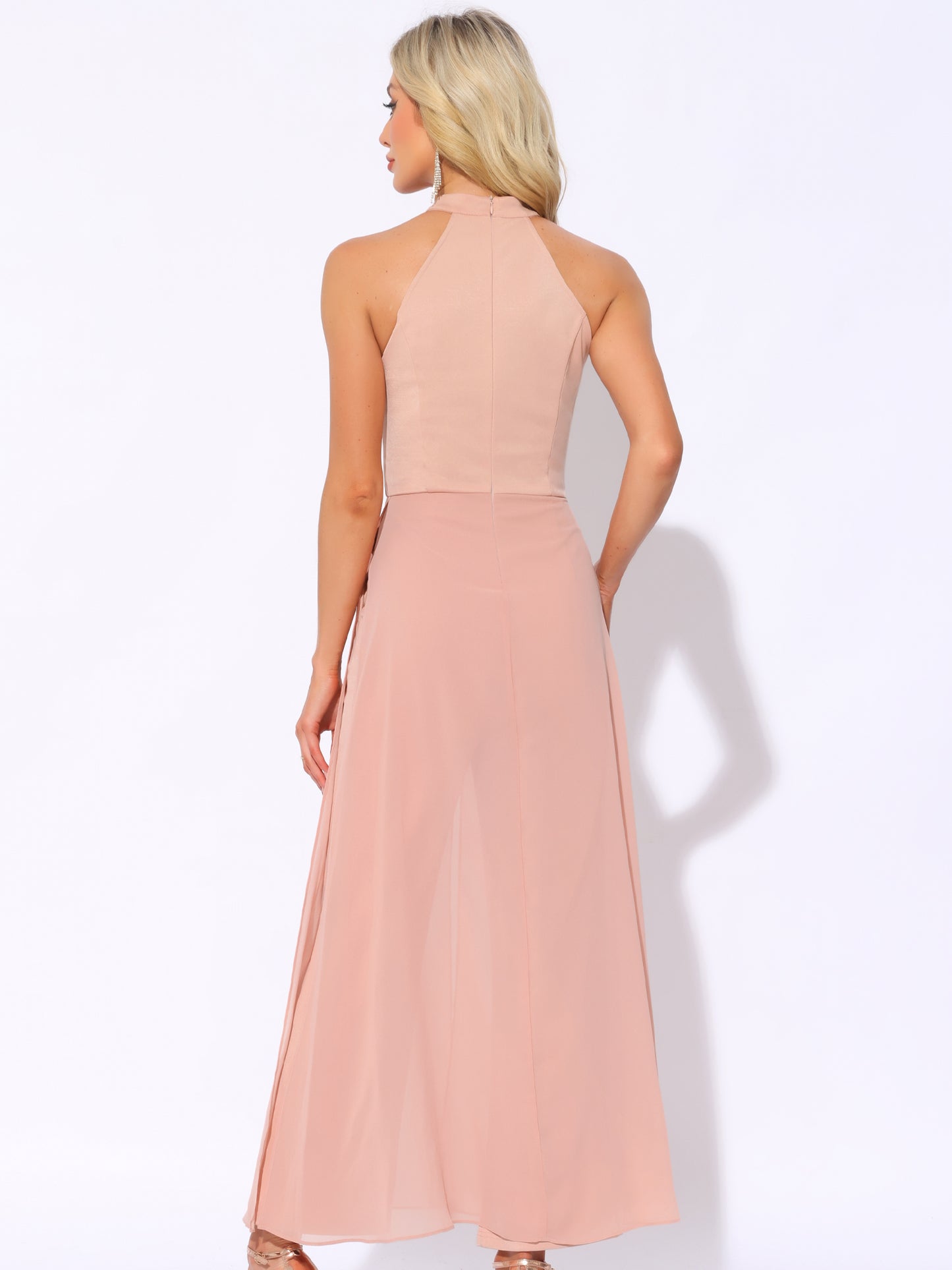 Women's Summer Sleeveless Halter Neck Wedding Chiffon Wide Leg Dressy Elegant Jumpsuit