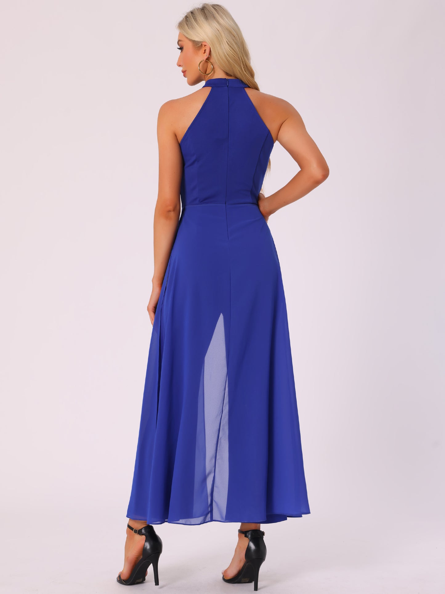 Women's Summer Sleeveless Halter Neck Wedding Chiffon Wide Leg Dressy Elegant Jumpsuit