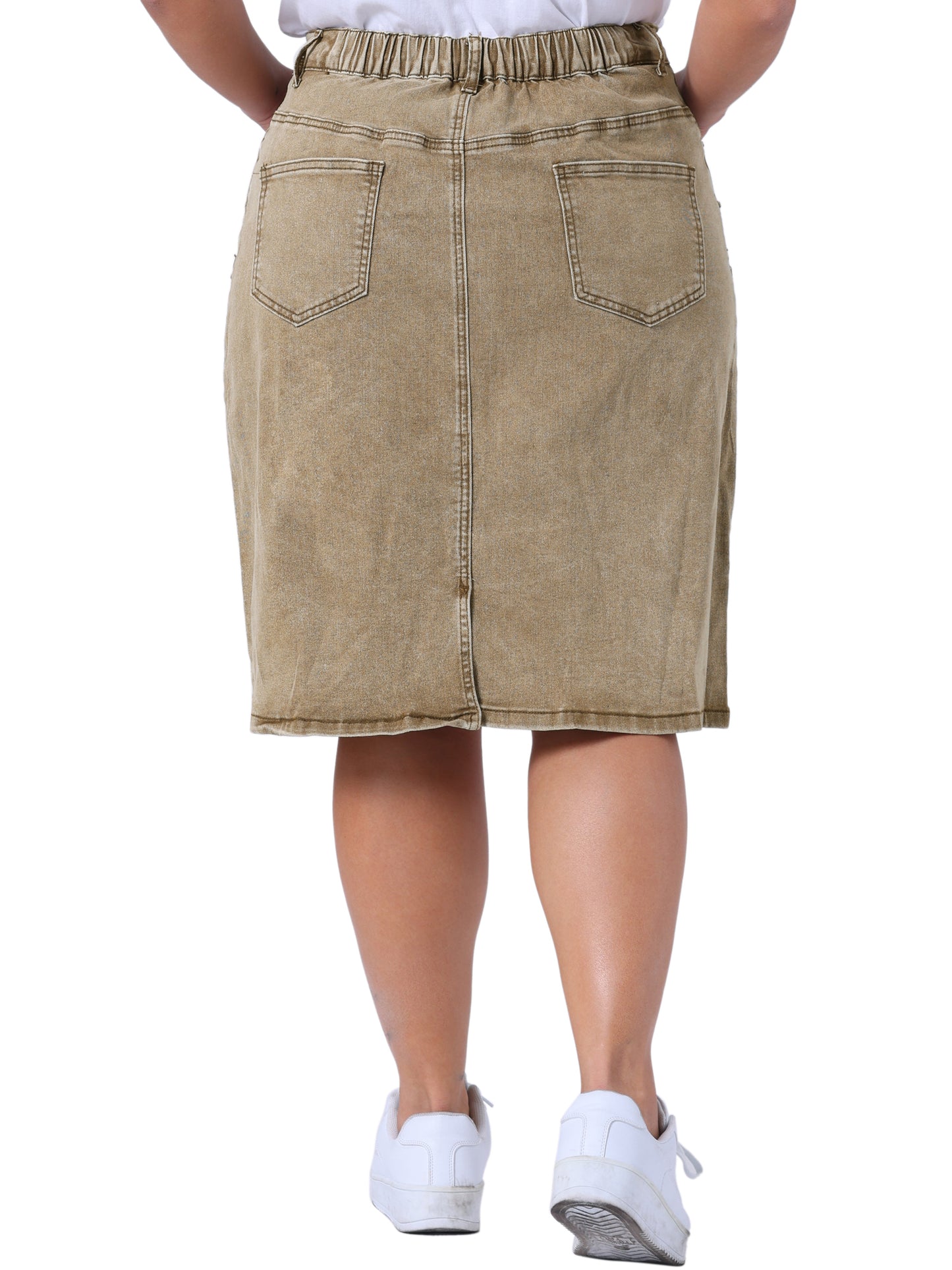 Women Plus Size Jean Skirt Classic Basic 4-Pocket Denim Pencil Skirt with Slit
