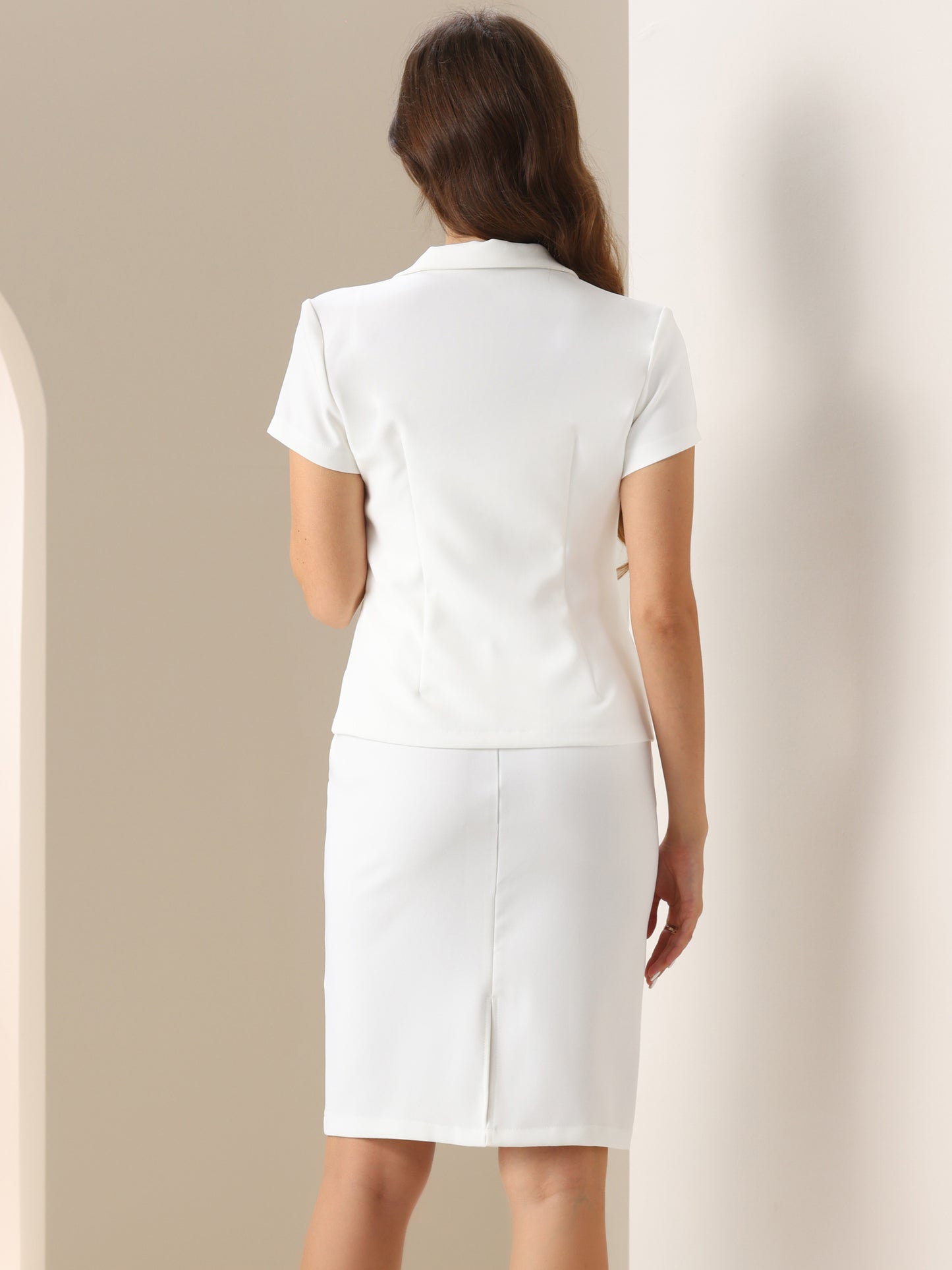 Women's Business Skirt Suit Set Work Office Short Sleeve Blazer Jacket Pencil Skirt