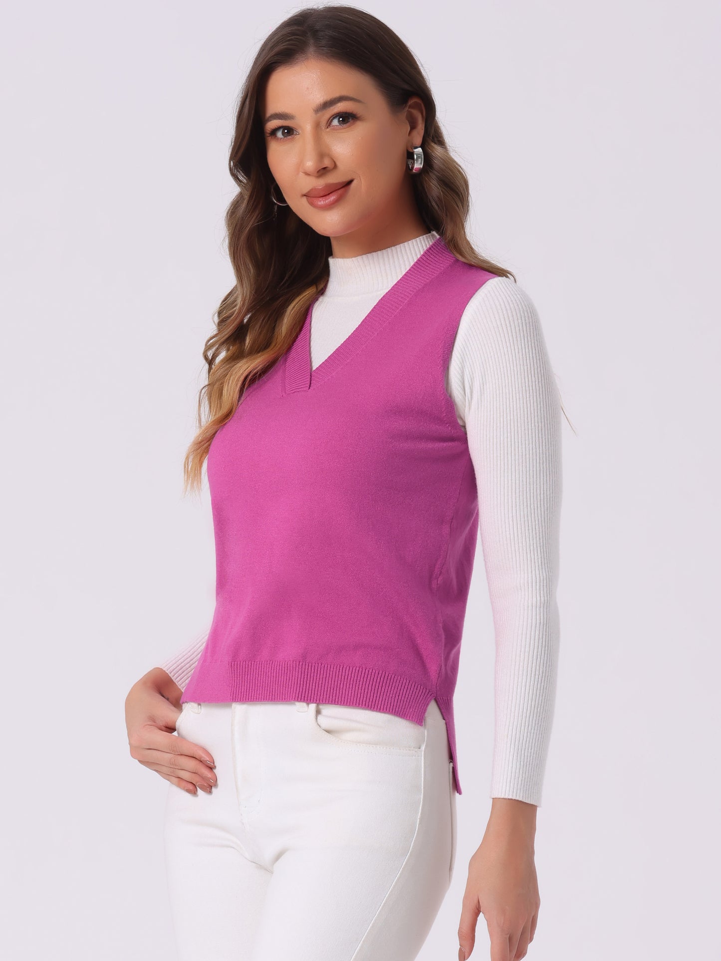 Women's V Neck Sweater Vest Knit Pullover Sleeveless Sweater Top