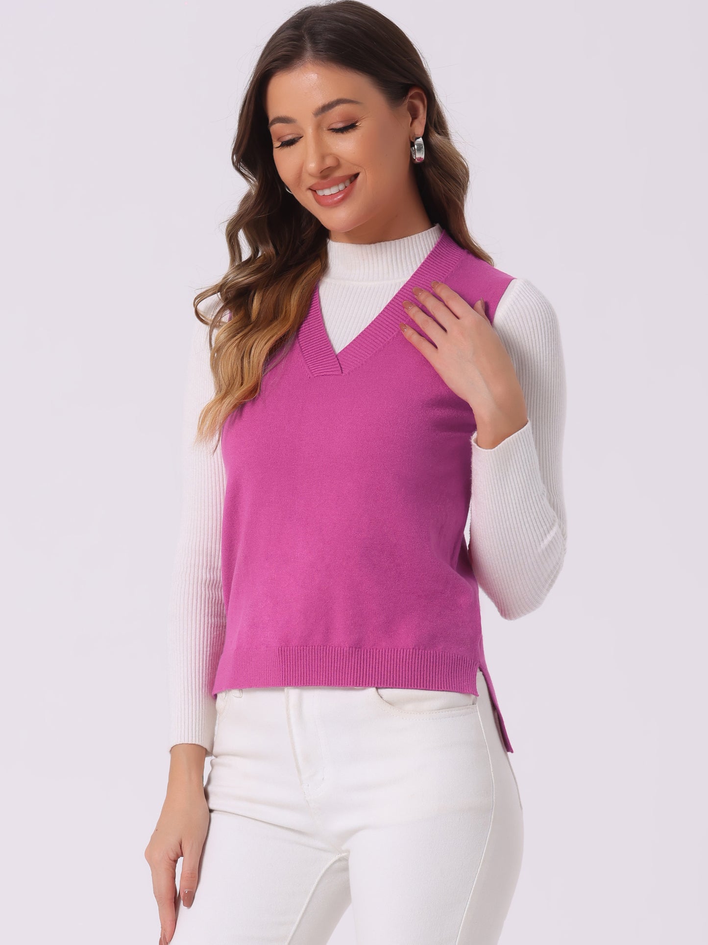 Women's V Neck Sweater Vest Knit Pullover Sleeveless Sweater Top