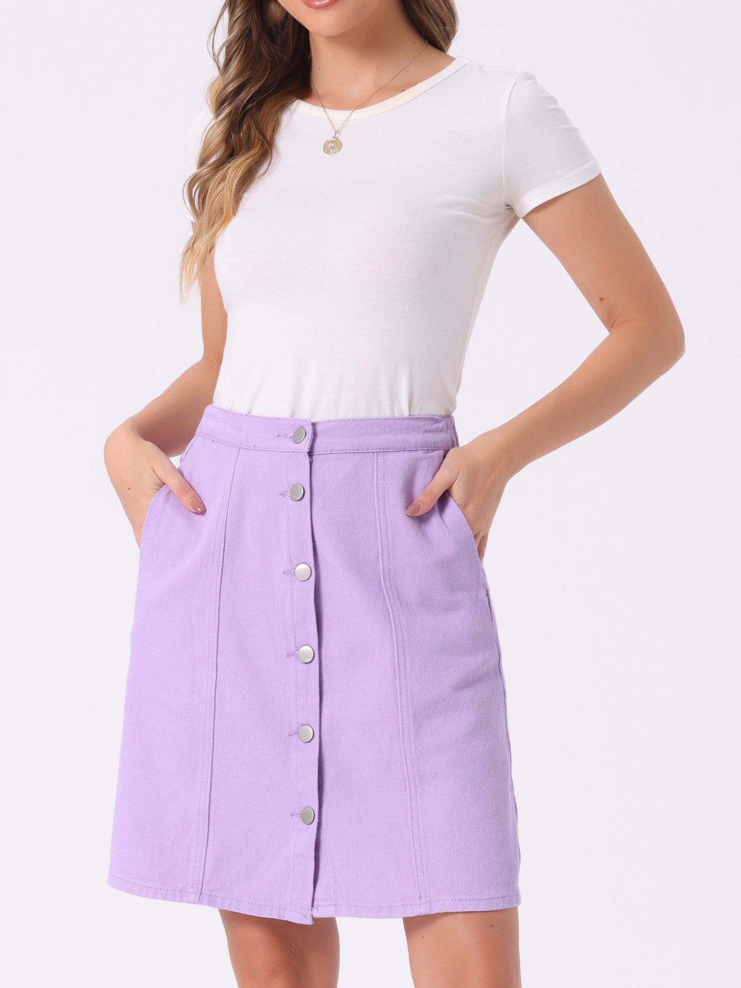 Women's Denim Skirts Summer Casual A-Line Short Button Down Jean Skirt