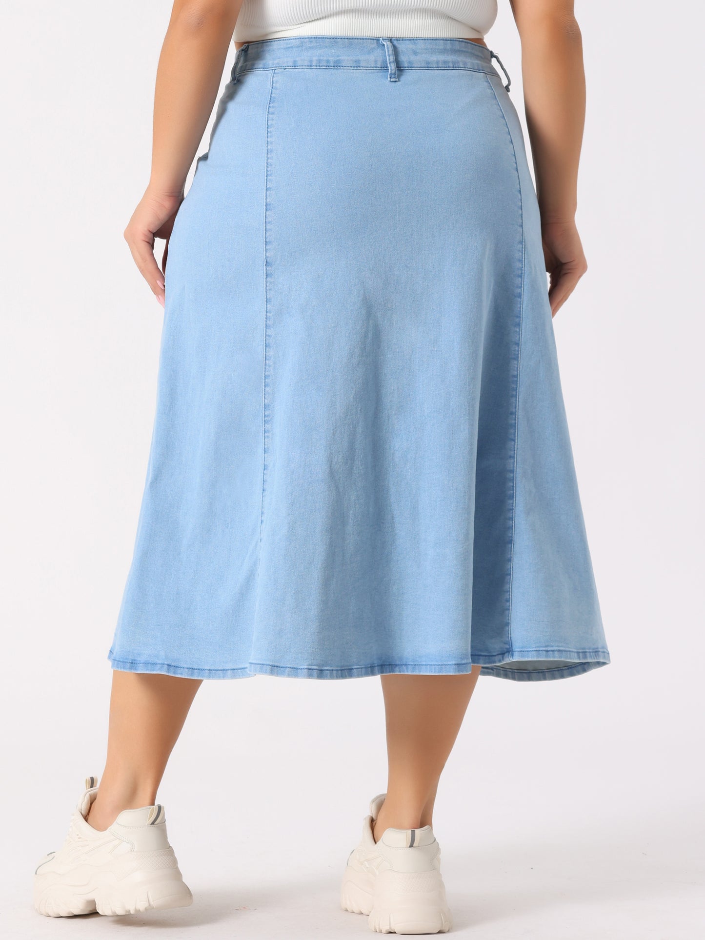 Women's Plus Size Denim Skirts Vintage High Waist with Pockets A-Line Midi Jean Skirt