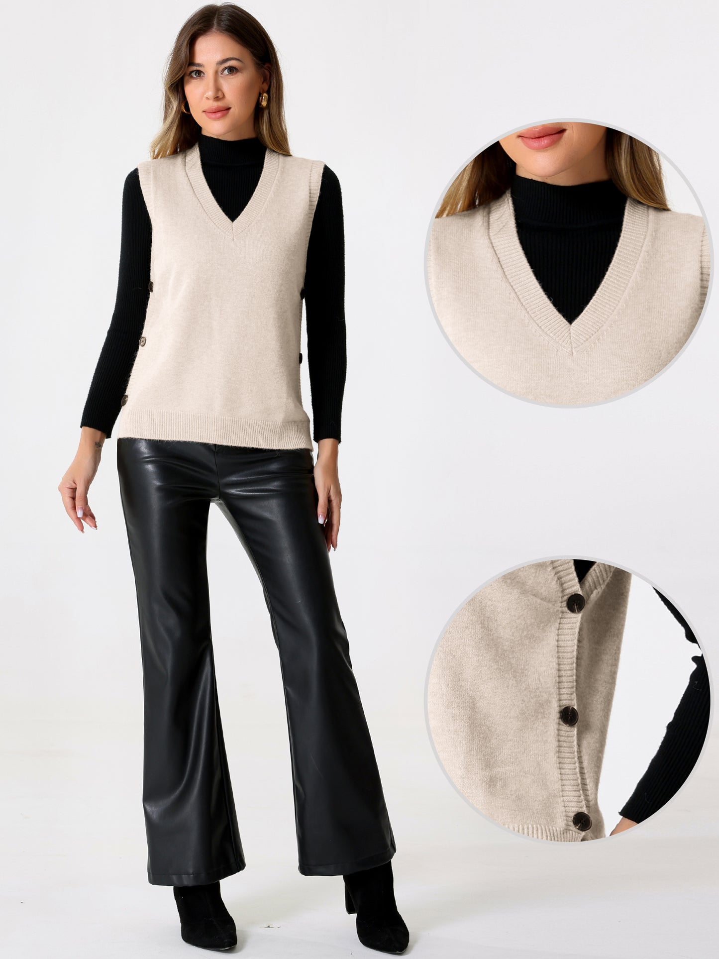 Women's Sleeveless Ribbed V Neck Pullover Knit Sweater Vest