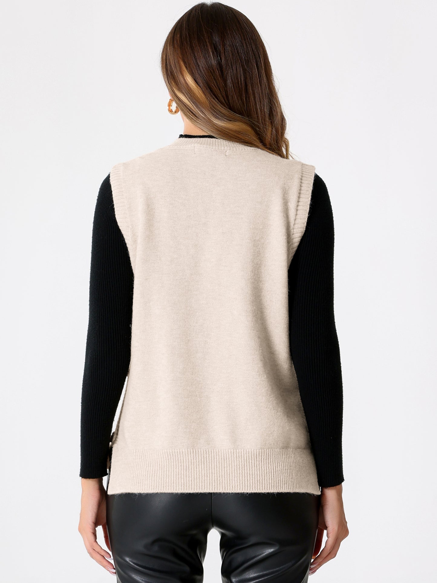 Women's Sleeveless Ribbed V Neck Pullover Knit Sweater Vest
