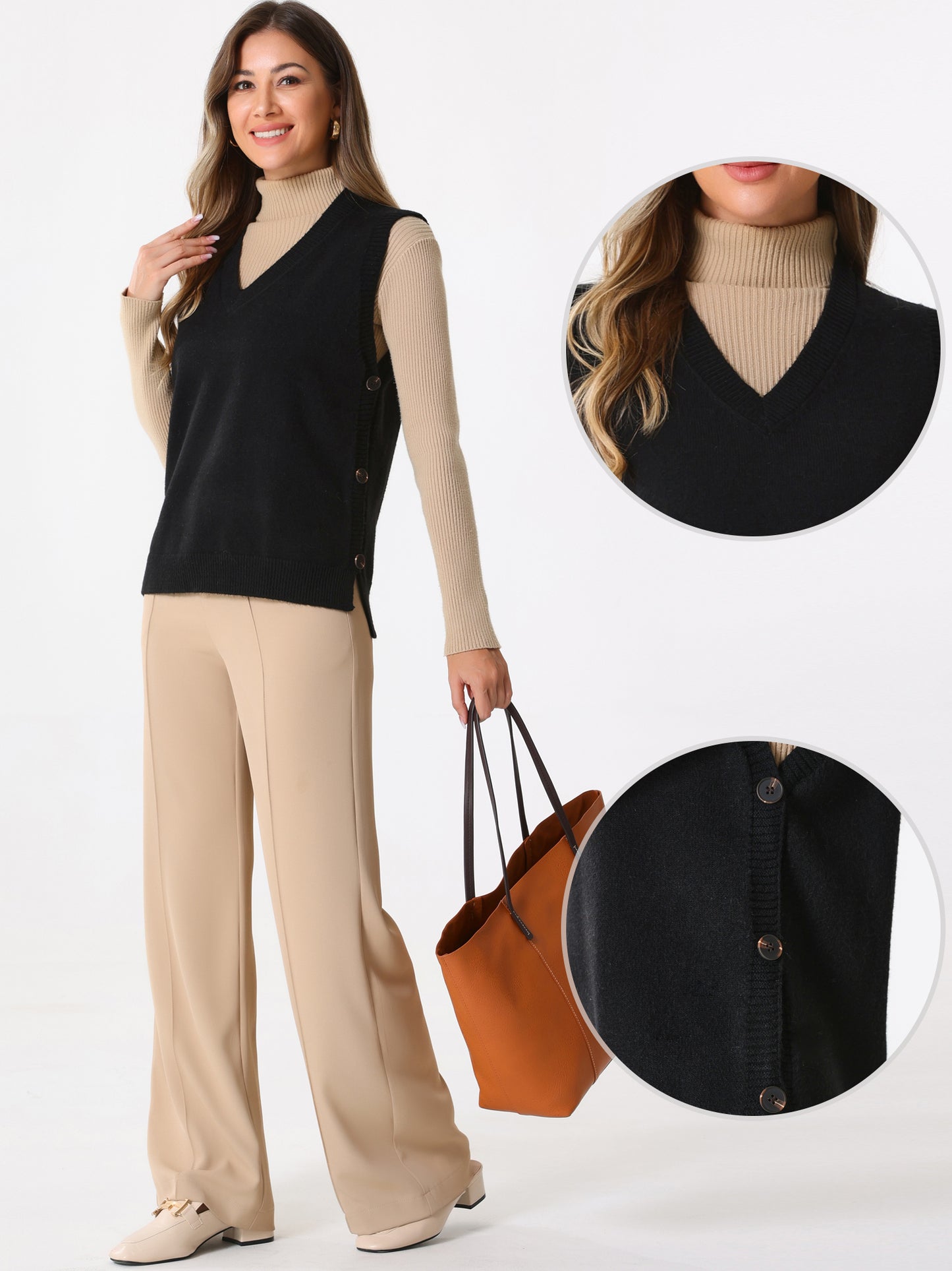 Women's Sleeveless Ribbed V Neck Pullover Knit Sweater Vest