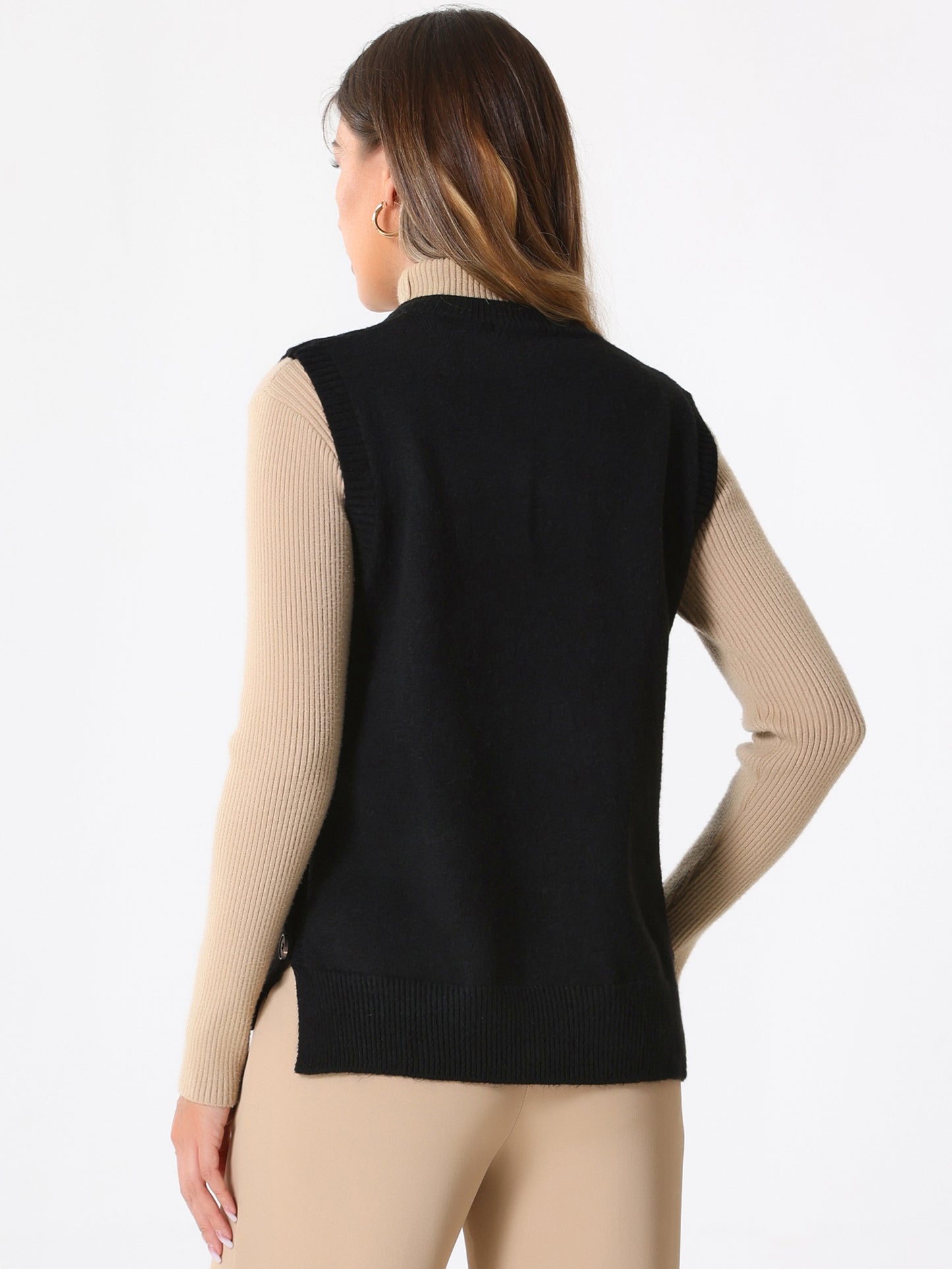 Women's Sleeveless Ribbed V Neck Pullover Knit Sweater Vest