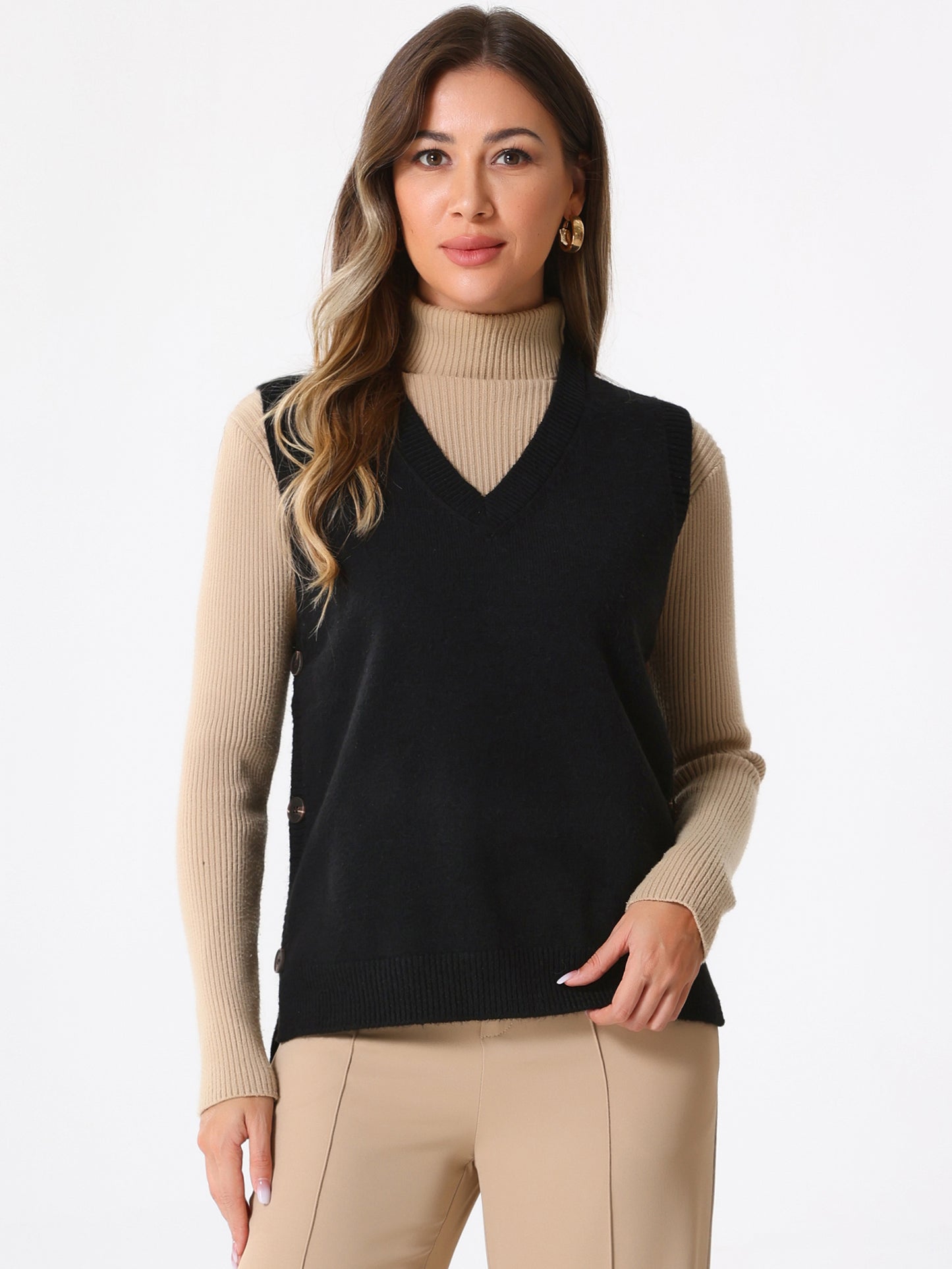Women's Sleeveless Ribbed V Neck Pullover Knit Sweater Vest