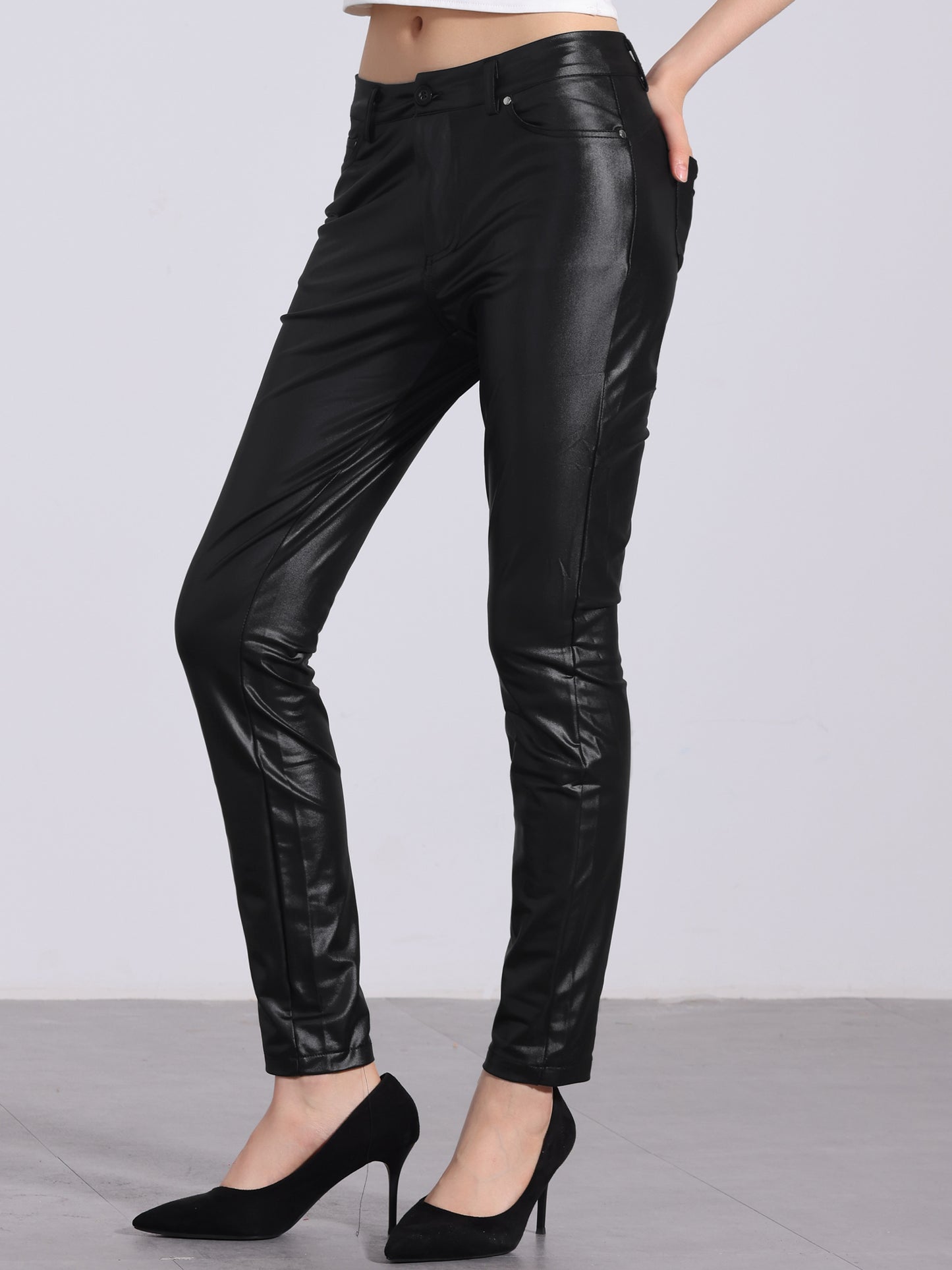 Women's Faux Leather Pants High Waist Stretch Slim Fit Motorcycle Legging Pants