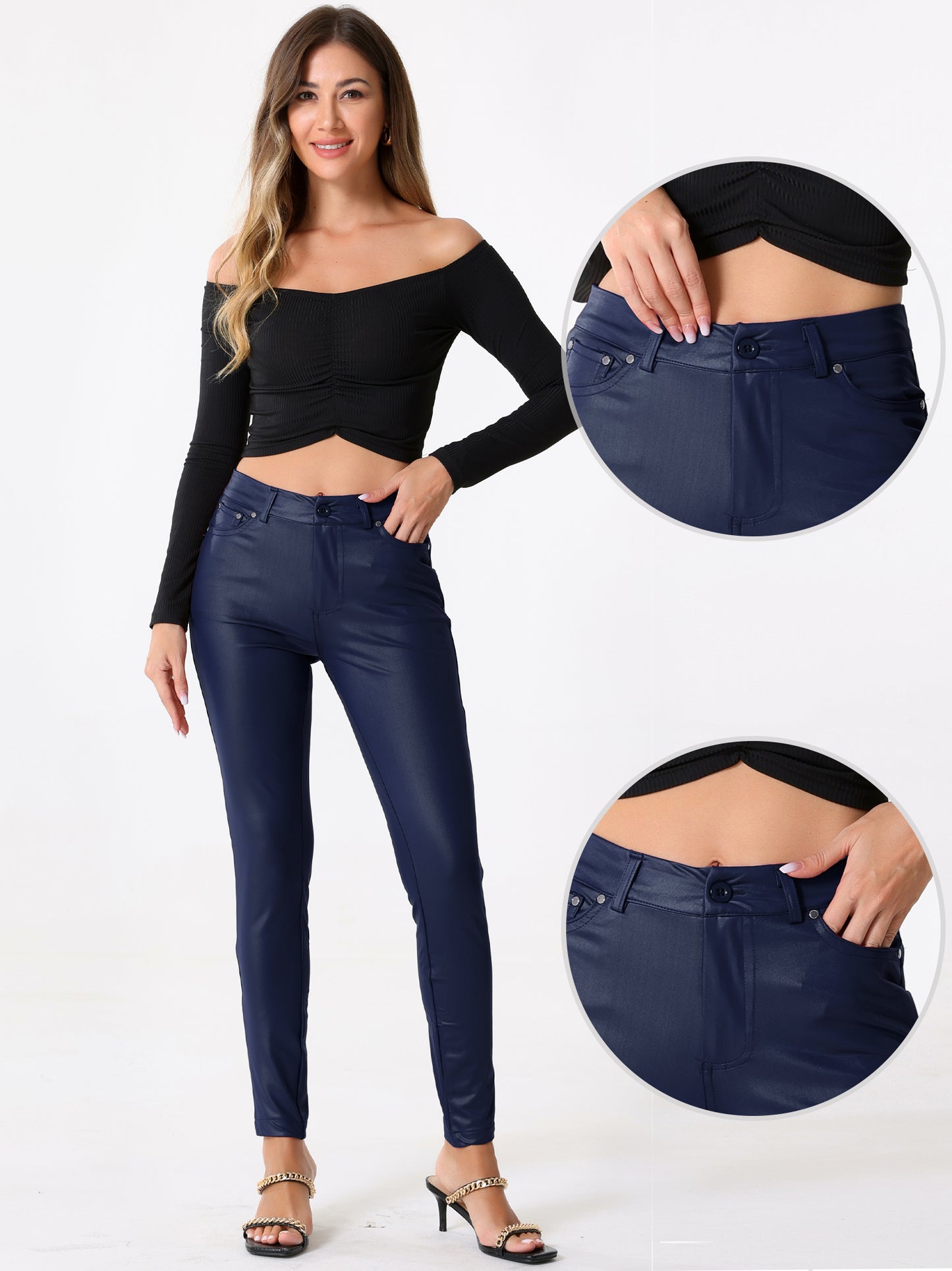 Women's Faux Leather Pants High Waist Stretch Slim Fit Motorcycle Legging Pants