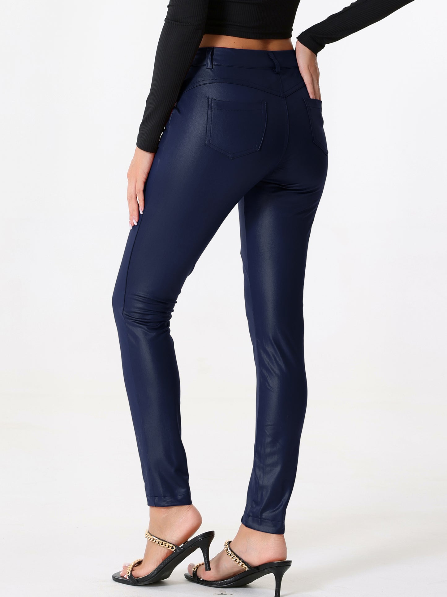 Women's Faux Leather Pants High Waist Stretch Slim Fit Motorcycle Legging Pants