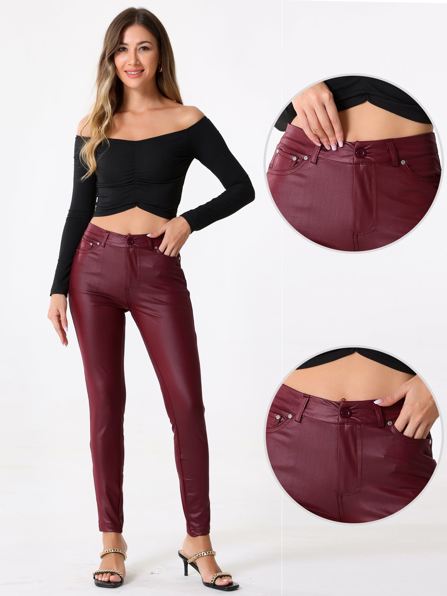 Women's Faux Leather Pants High Waist Stretch Slim Fit Motorcycle Legging Pants