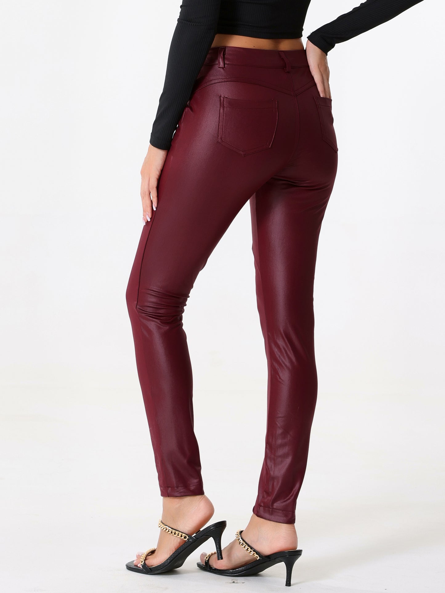 Women's Faux Leather Pants High Waist Stretch Slim Fit Motorcycle Legging Pants