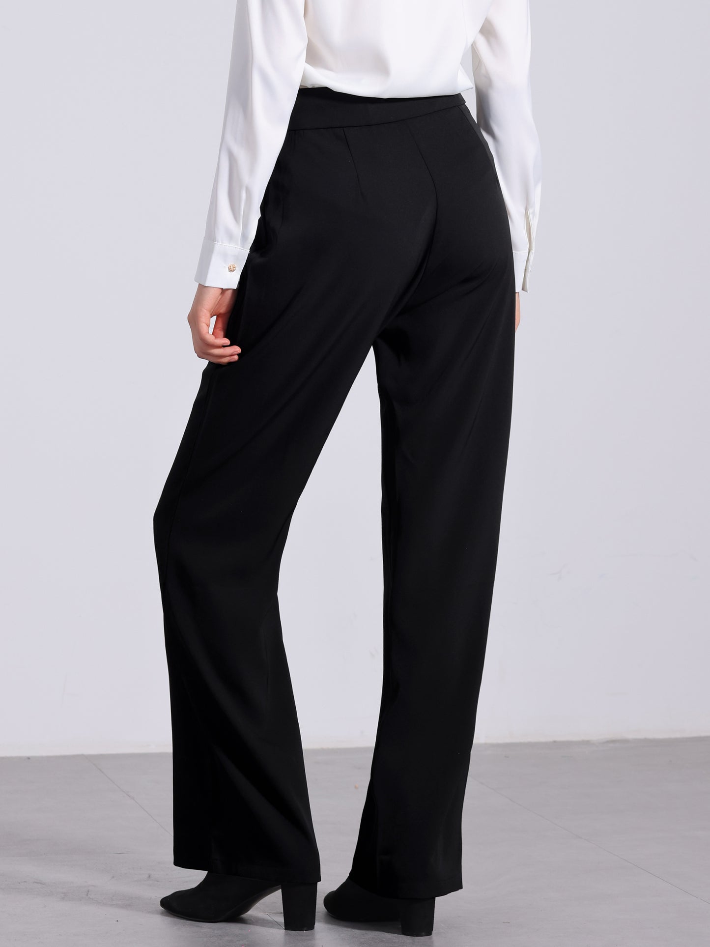 Pantalones casuales de oficina de cintura alta con pliegues y pierna recta para mujer