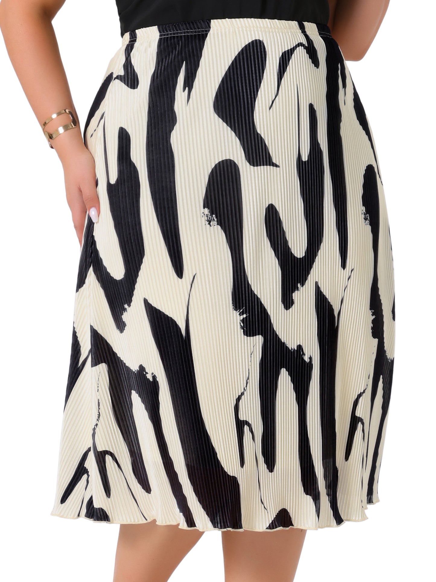 Faldas de talla grande para mujer, de verano, con estampado plisado, cintura alta, informal, de negocios, de corte A, midi