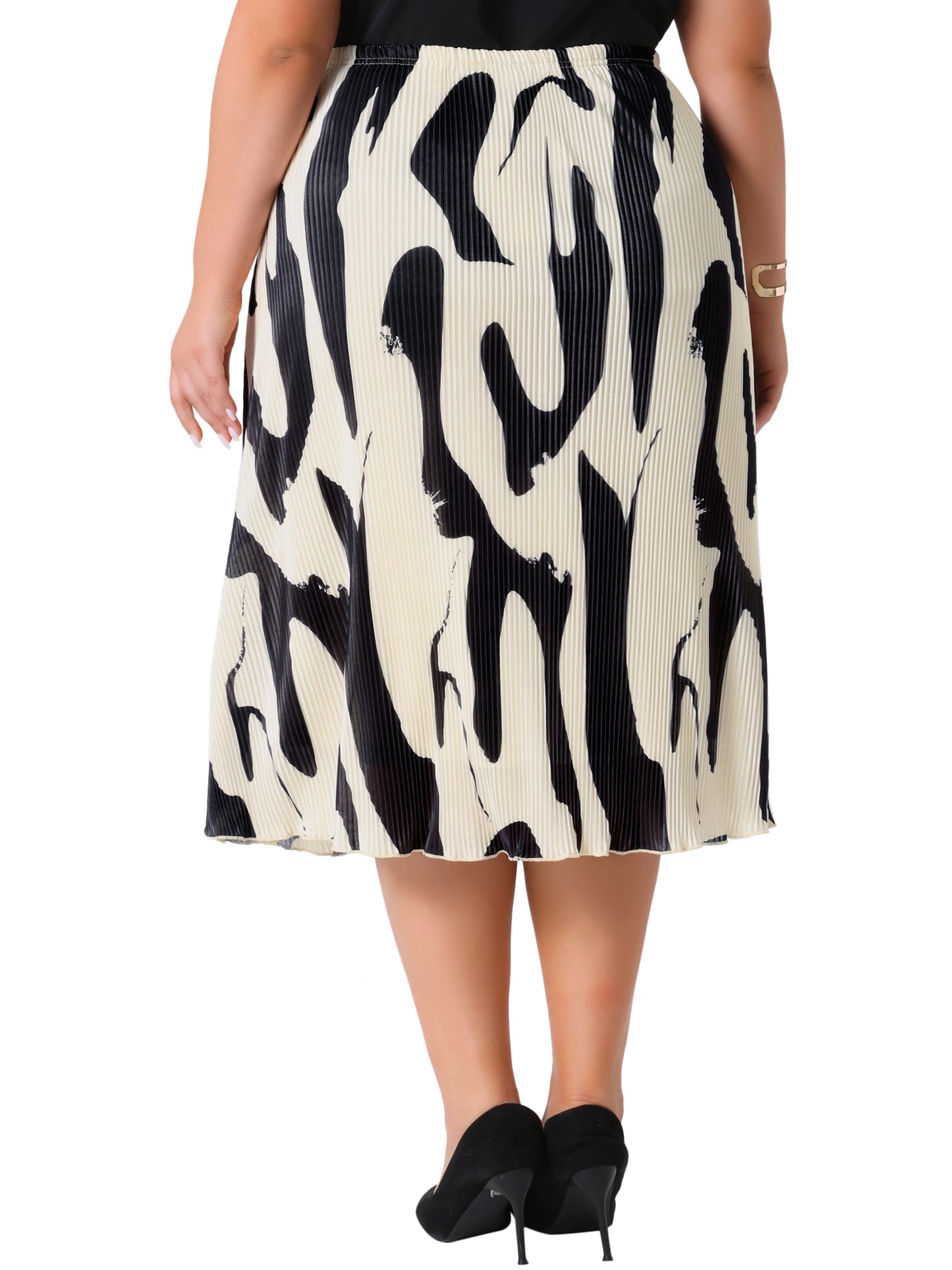 Faldas de talla grande para mujer, de verano, con estampado plisado, cintura alta, informal, de negocios, de corte A, midi
