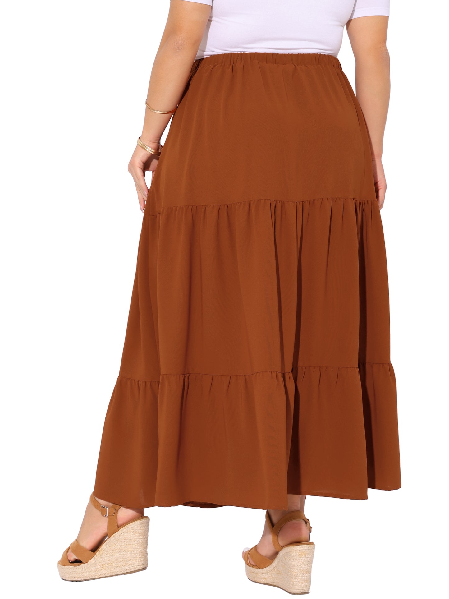 Women's Plus Size Swing Maxi Skirt Elastic High Waist Boho Flowy Casual Aline Long Beach Skirts