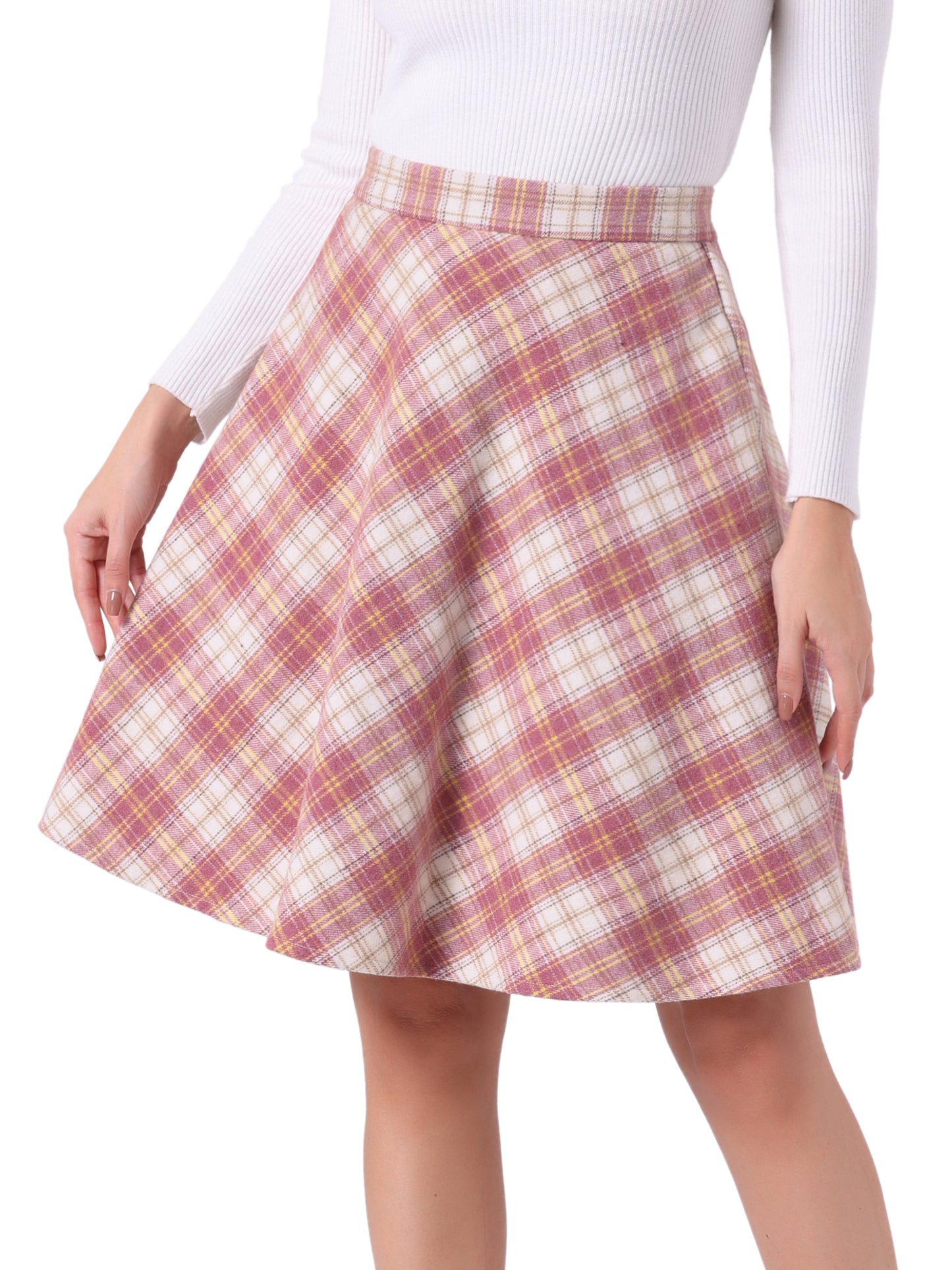 Women's Plaids Tartan Elastic Waist Knee Length A-Line Skirt