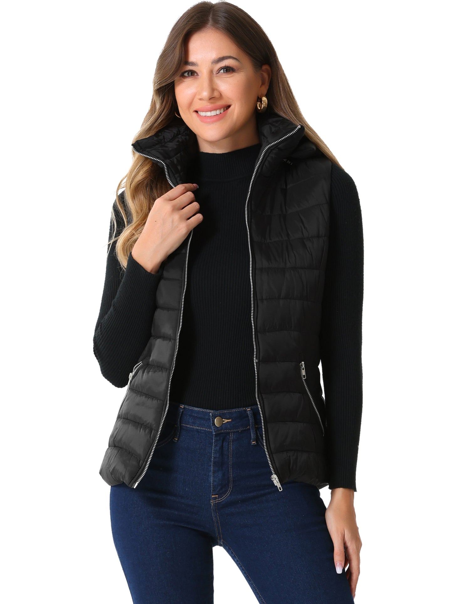 Women's Winter Sleeveless Quilted Hoodie Vest