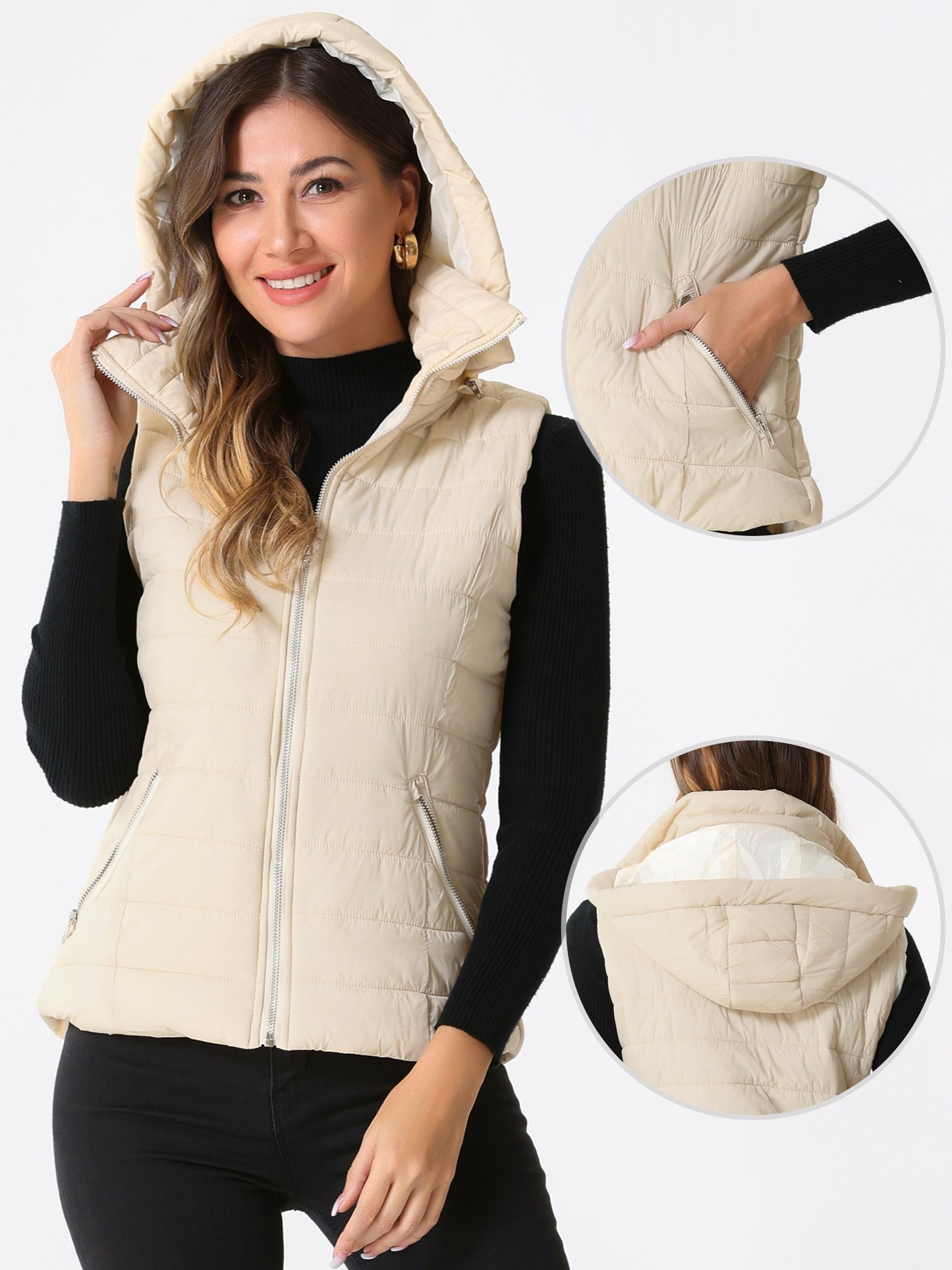 Women's Winter Sleeveless Quilted Hoodie Vest
