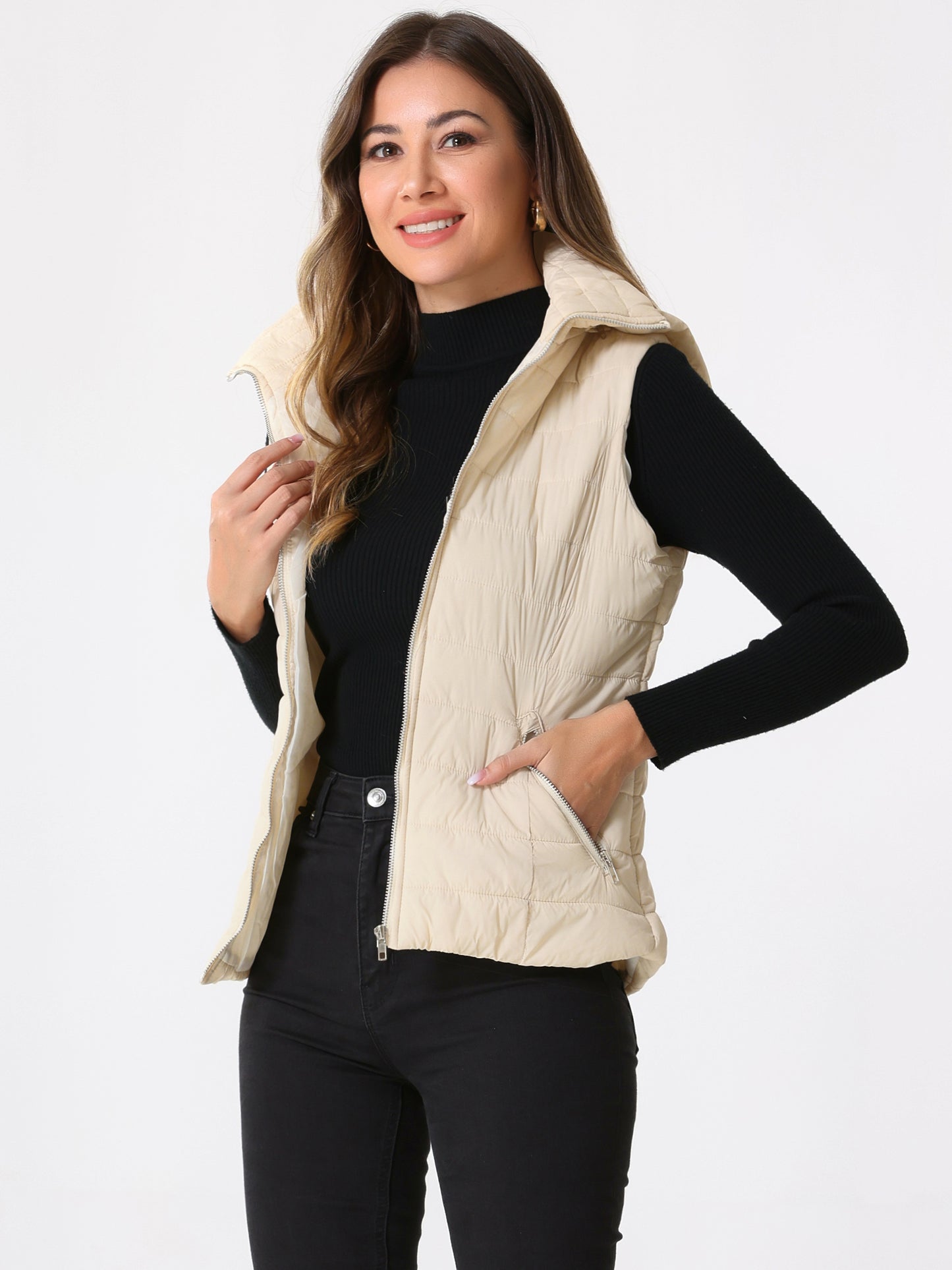 Women's Winter Sleeveless Quilted Hoodie Vest