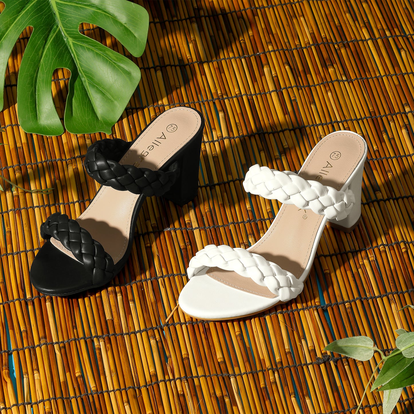 Sandalias de tacón grueso con plataforma y trenzado para mujer