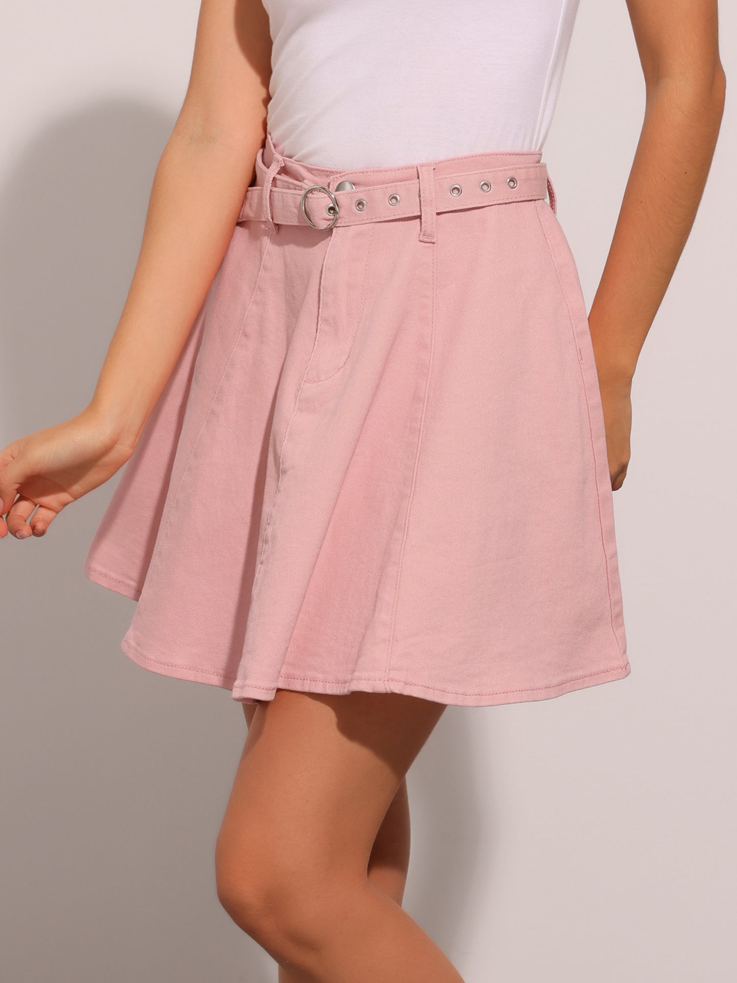 Falda vaquera informal para mujer, cintura alta, corte A, acampanada, minifalda vaquera con cinturón
