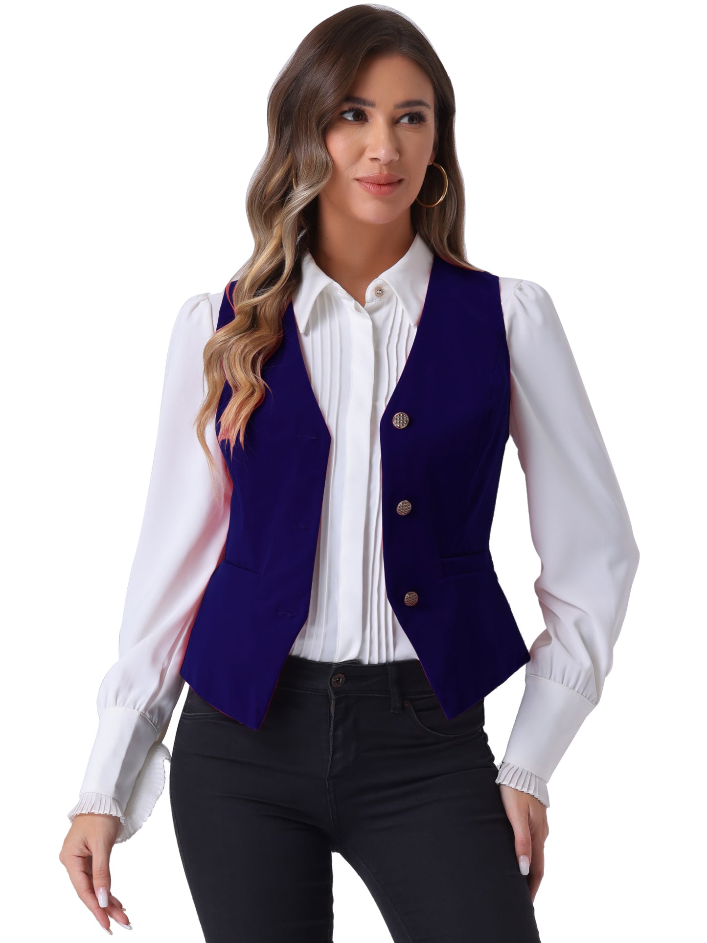 Women's Steampunk Waistcoat Velvet Button Down V-Neck Suit Vest