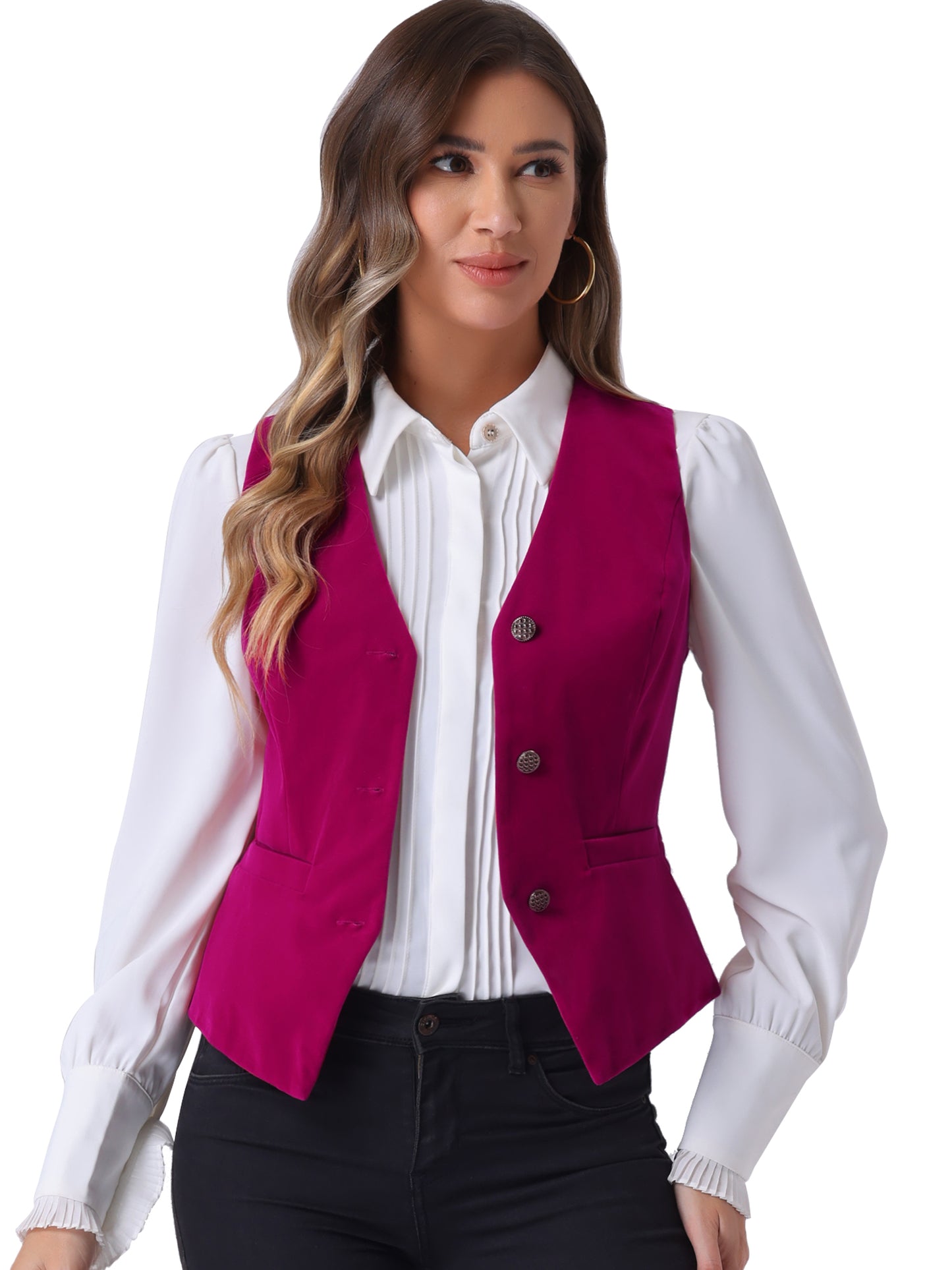Women's Steampunk Waistcoat Velvet Button Down V-Neck Suit Vest