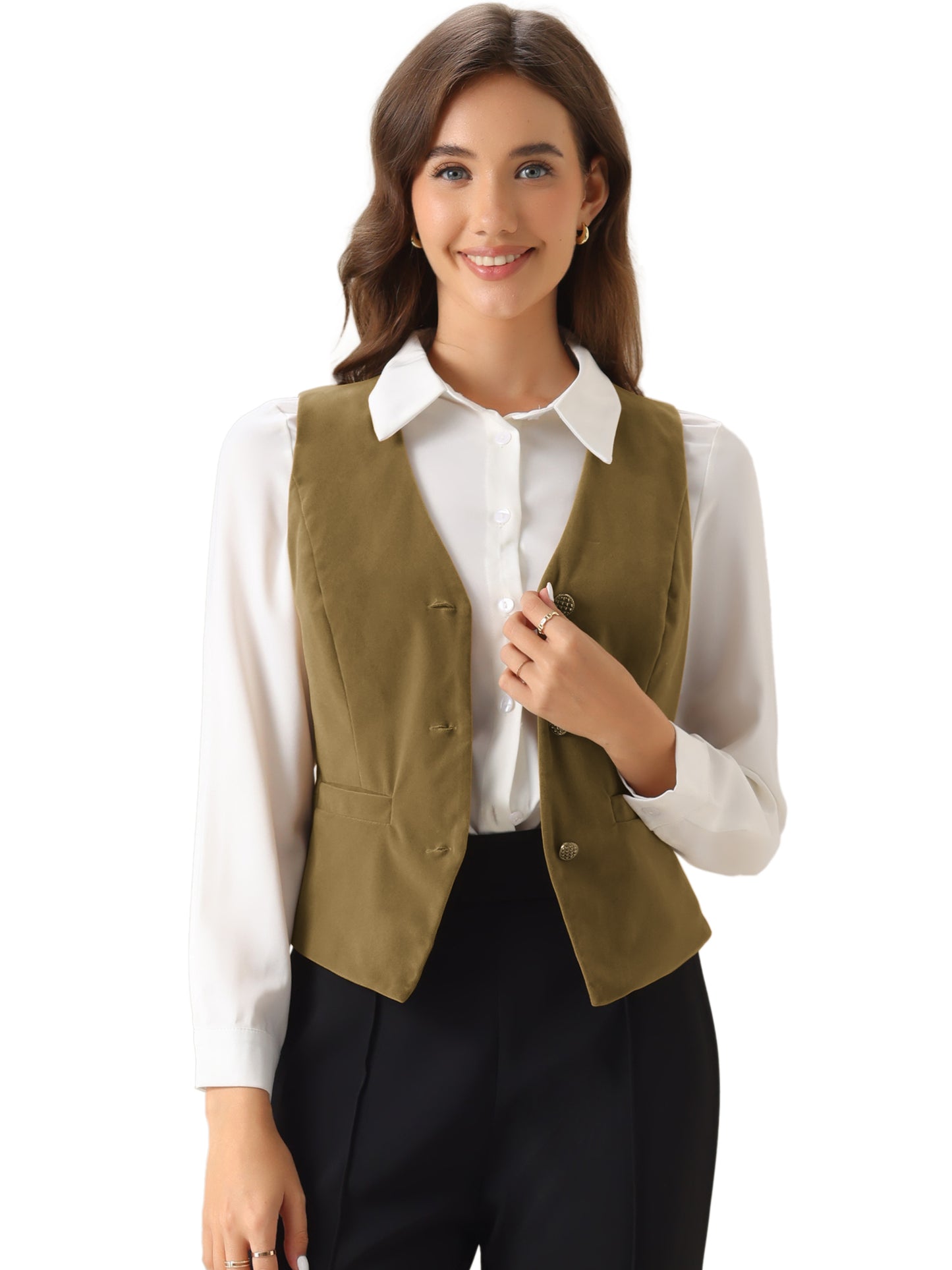 Women's Steampunk Waistcoat Velvet Button Down V-Neck Suit Vest