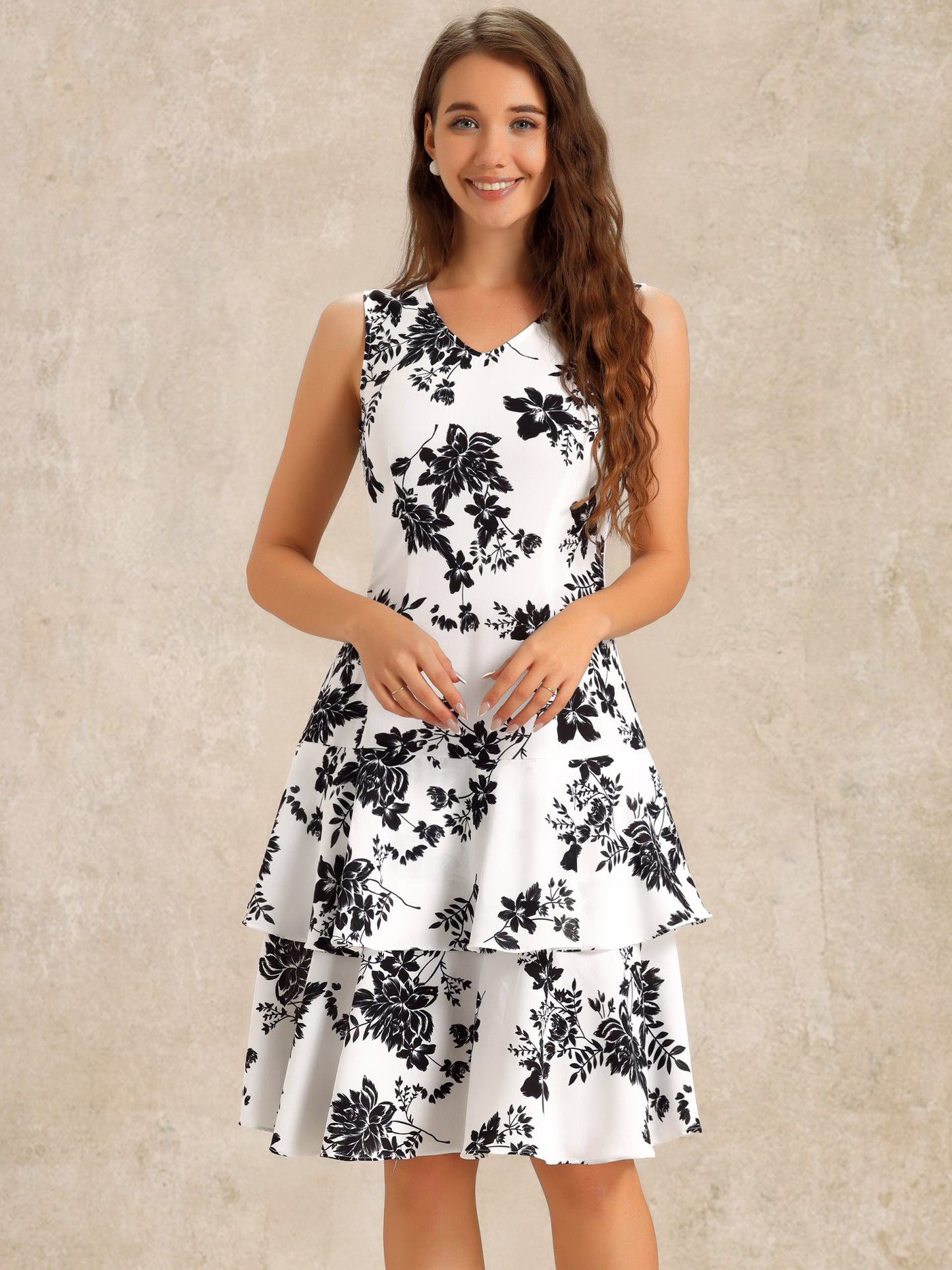 Women's Dress Suit Set Chiffon V Neck Floral Print Dress Contrast Panel Work Blazer
