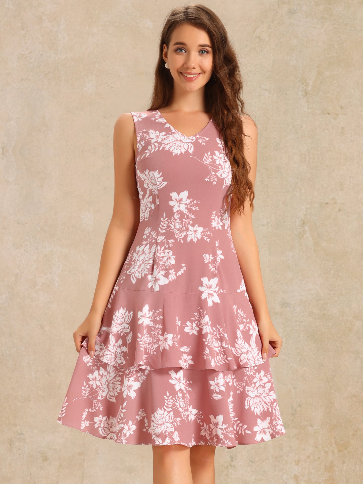 Women's Dress Suit Set Chiffon V Neck Floral Print Dress Contrast Panel Work Blazer