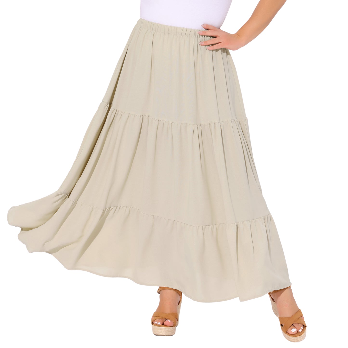 Women's Plus Size Swing Maxi Skirt Elastic High Waist Boho Flowy Casual Aline Long Beach Skirts