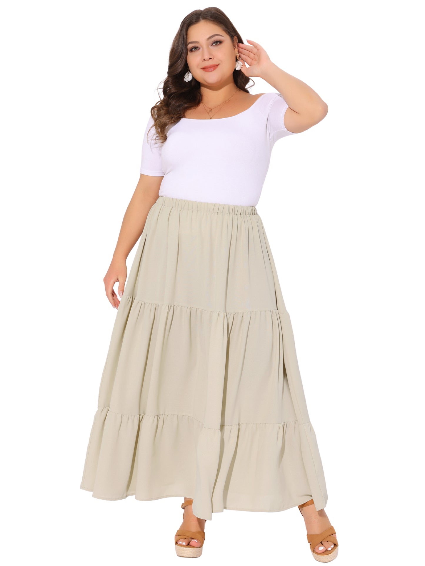 Women's Plus Size Swing Maxi Skirt Elastic High Waist Boho Flowy Casual Aline Long Beach Skirts