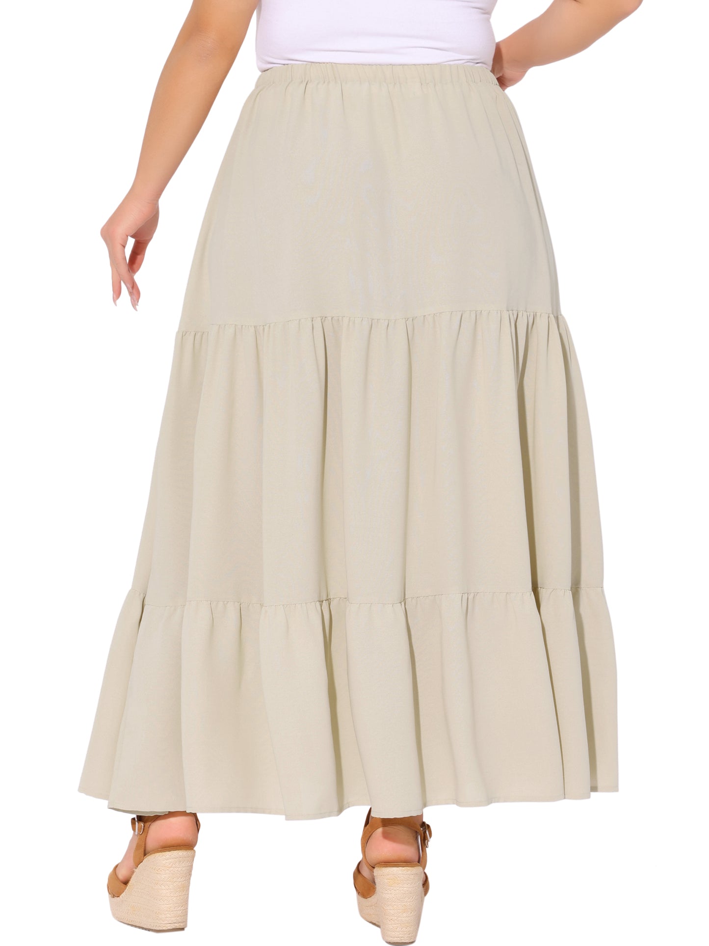 Women's Plus Size Swing Maxi Skirt Elastic High Waist Boho Flowy Casual Aline Long Beach Skirts