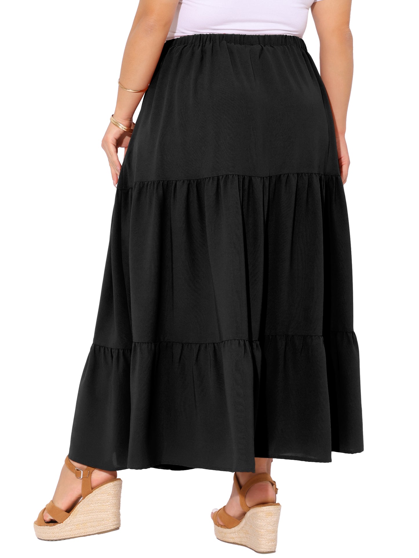 Women's Plus Size Swing Maxi Skirt Elastic High Waist Boho Flowy Casual Aline Long Beach Skirts
