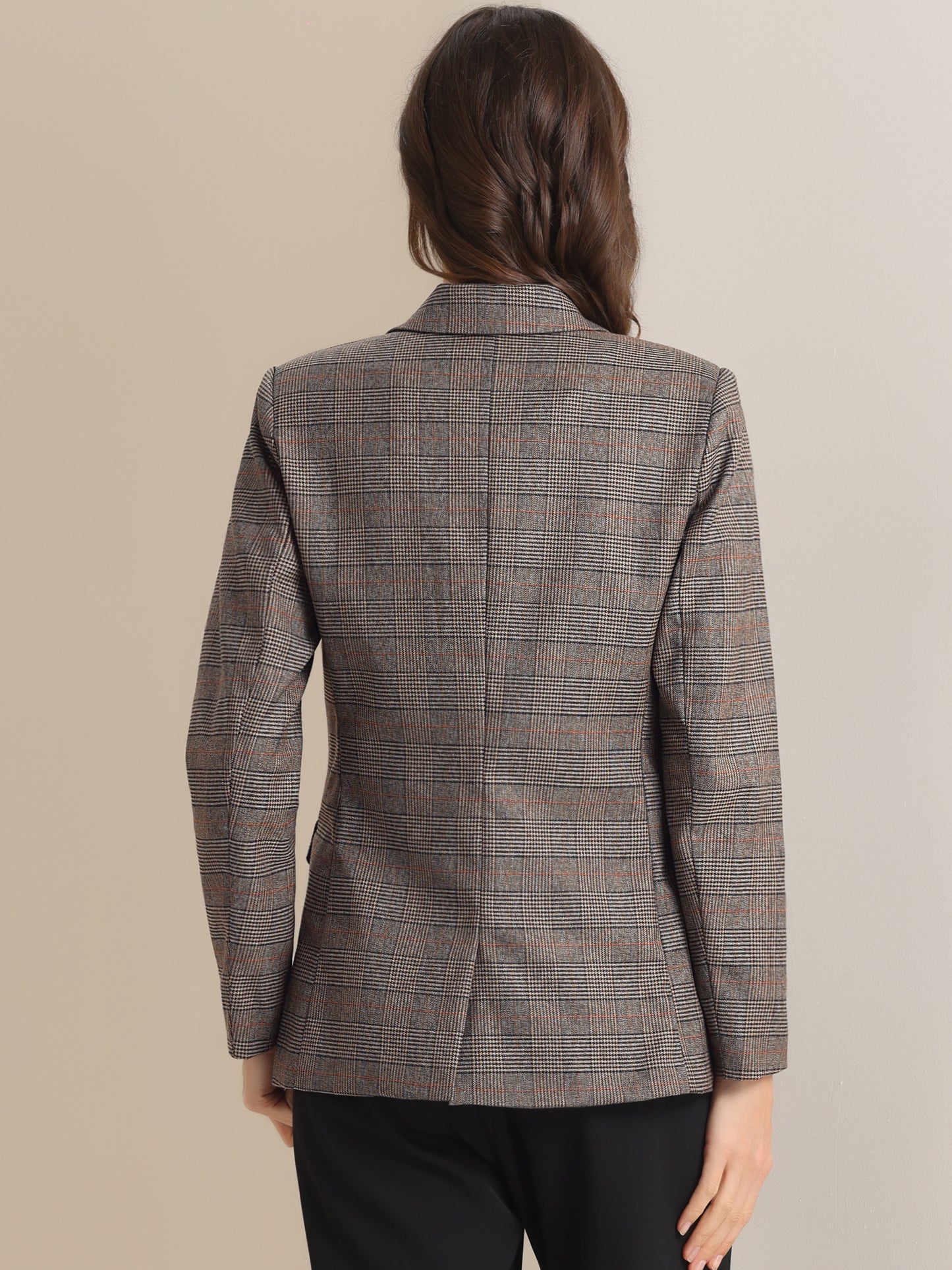 Women's Notched Lapel One Button Plaid Blazer Suit Jacket