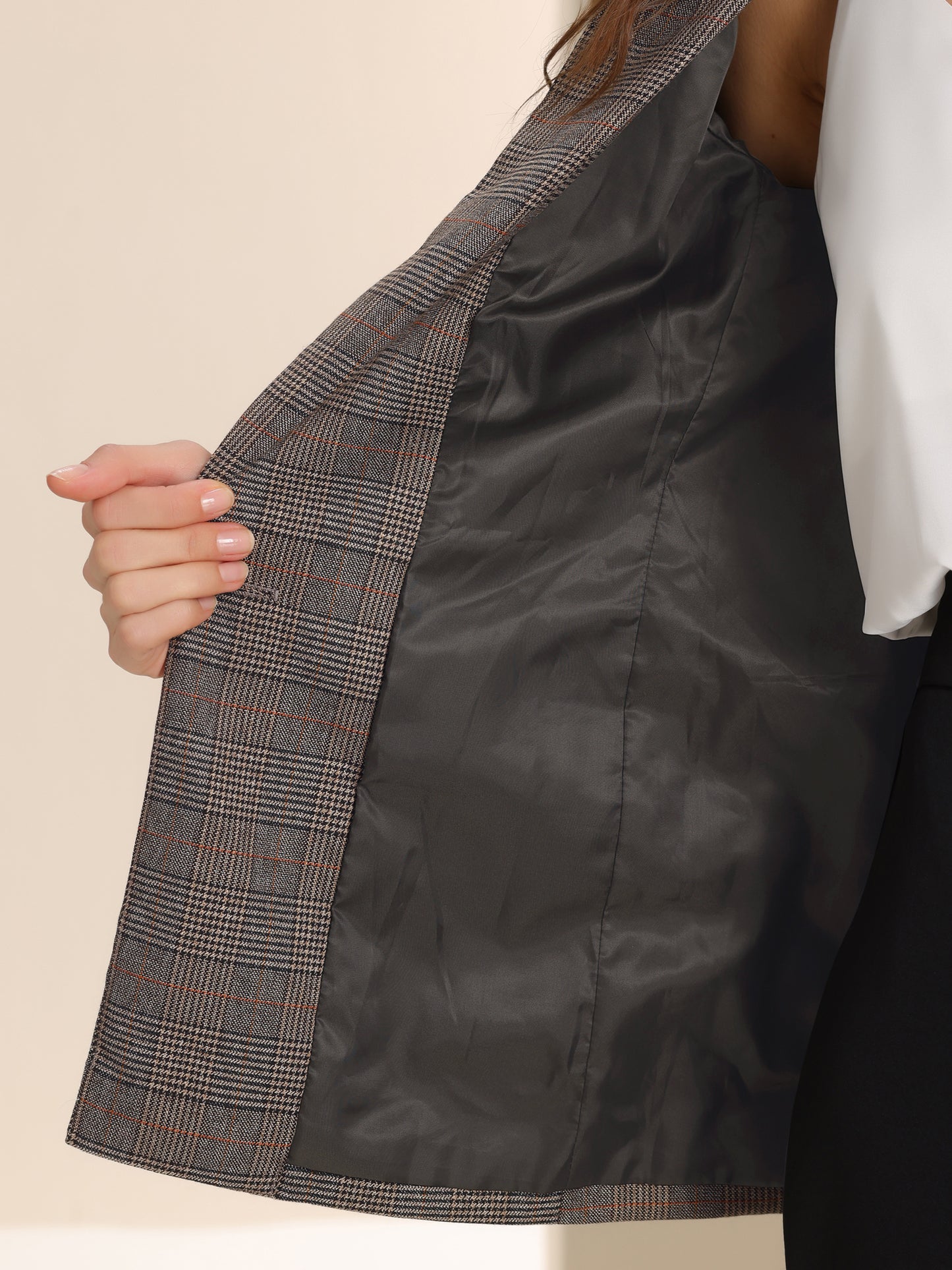 Women's Notched Lapel One Button Plaid Blazer Suit Jacket