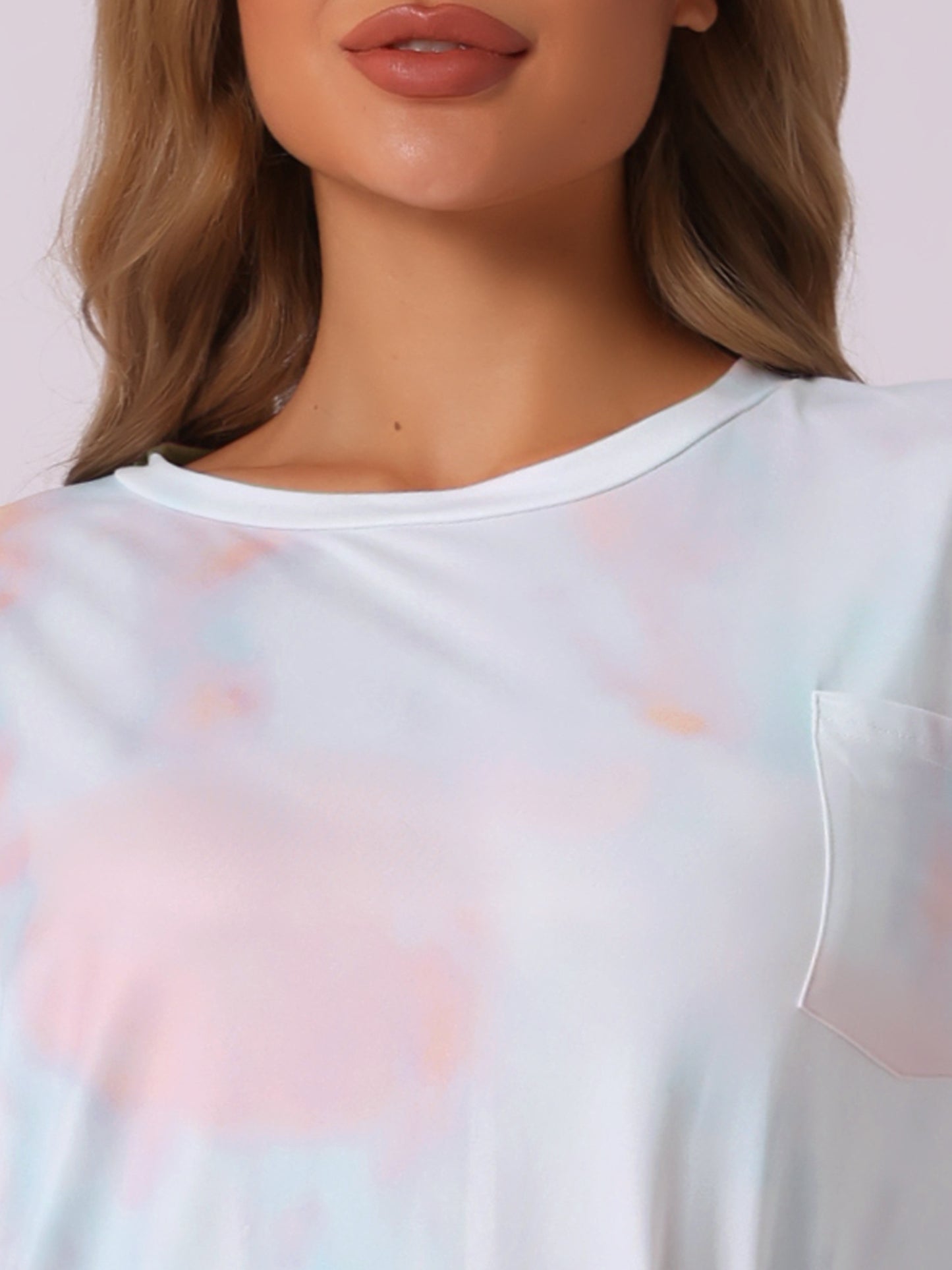 Women's Pajamas Cotton Tie Dye Long Sleeve Round Neck Front Pocket Drawstring Long Pants Loungewear Pjs Set