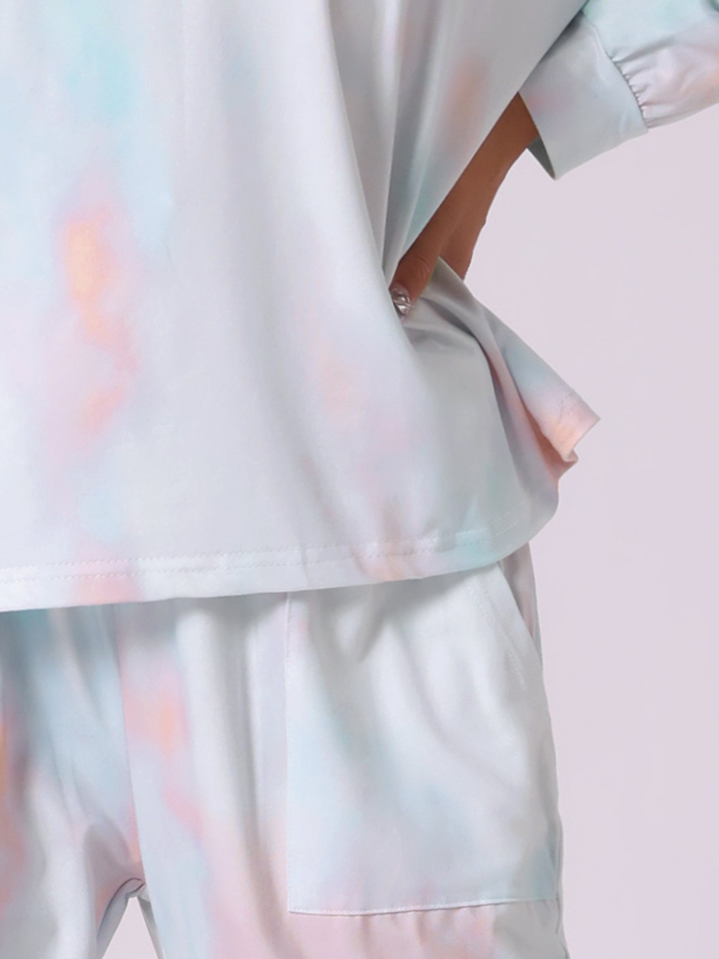 Women's Pajamas Cotton Tie Dye Long Sleeve Round Neck Front Pocket Drawstring Long Pants Loungewear Pjs Set
