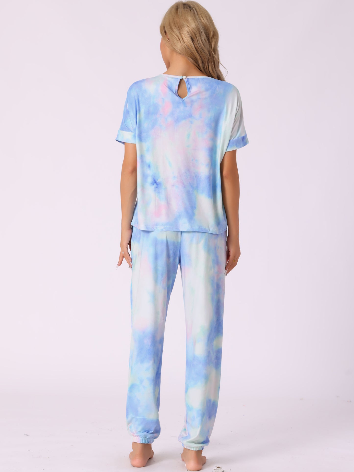 Women's Pajamas Set Sleepwear Tie Dye T-shirt with Pants Pjs with Pocket Sweatsuit