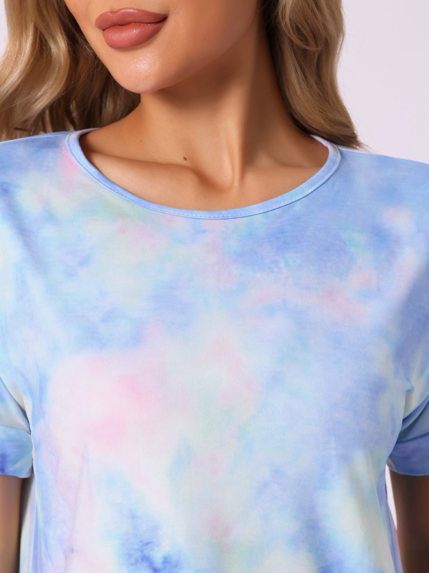 Women's Pajamas Set Sleepwear Tie Dye T-shirt with Pants Pjs with Pocket Sweatsuit