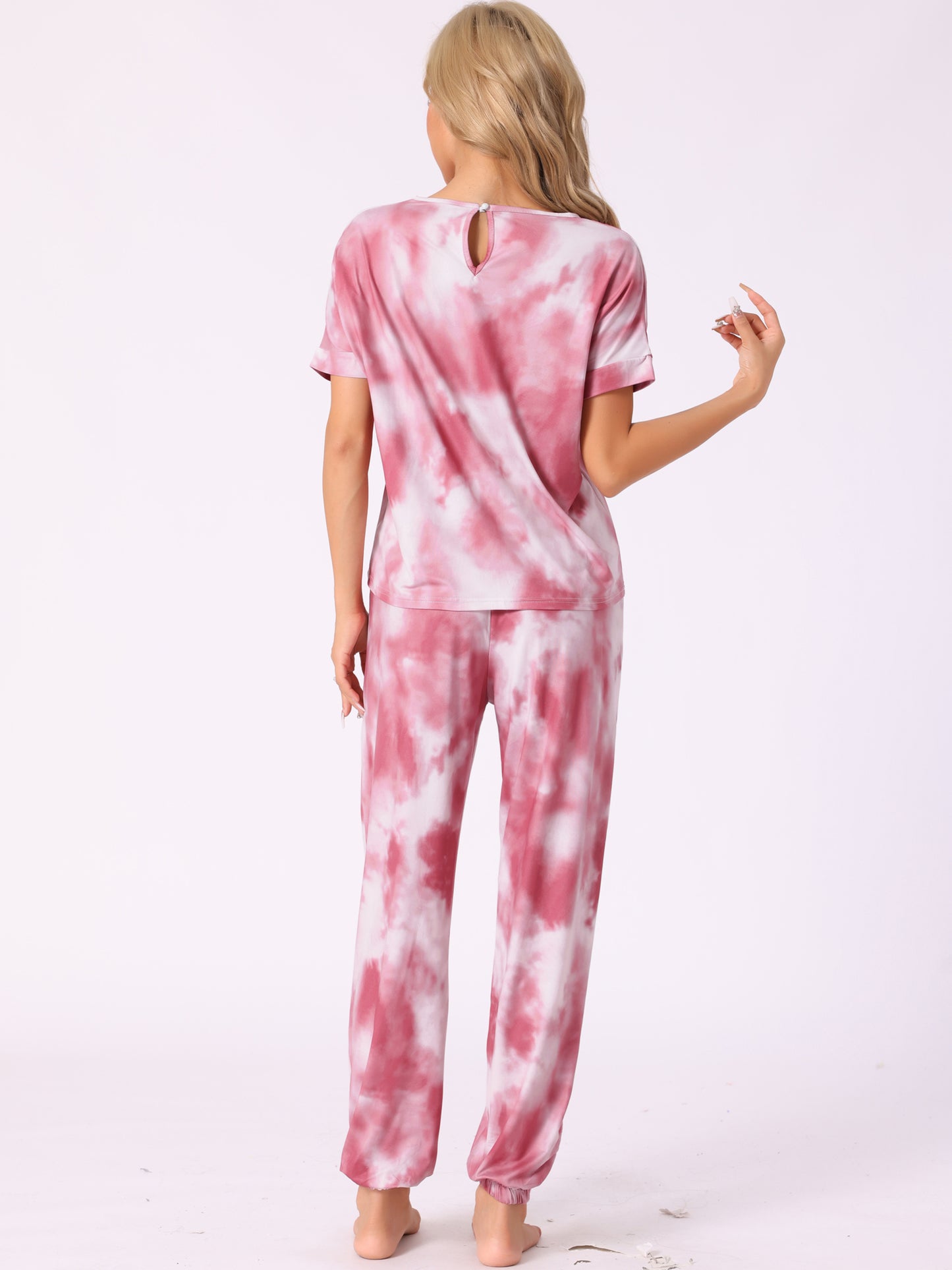 Women's Pajamas Set Sleepwear Tie Dye T-shirt with Pants Pjs with Pocket Sweatsuit