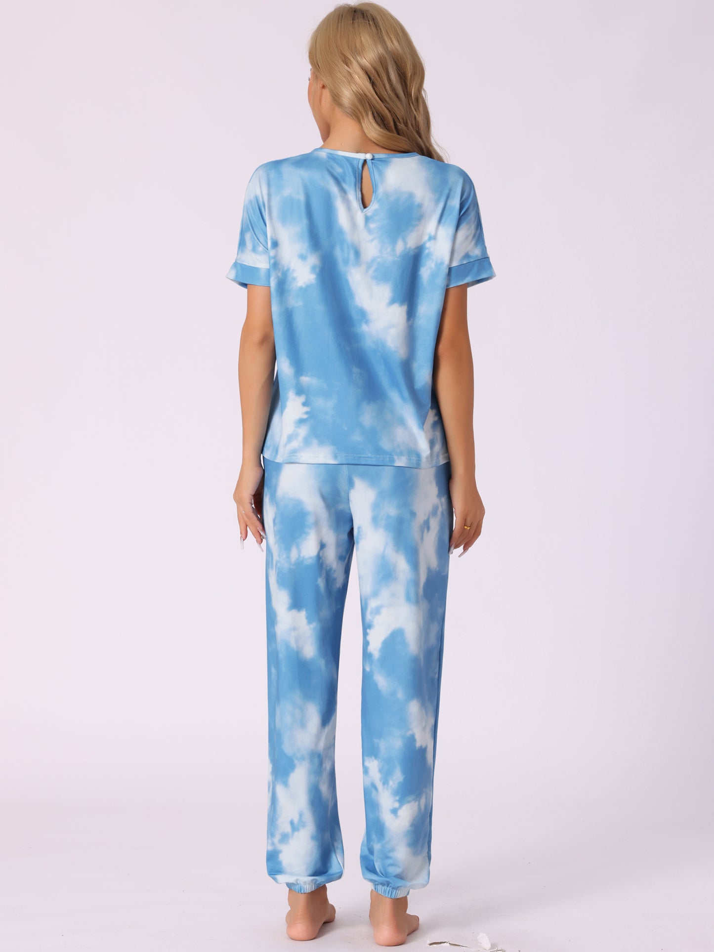 Women's Pajamas Set Sleepwear Tie Dye T-shirt with Pants Pjs with Pocket Sweatsuit
