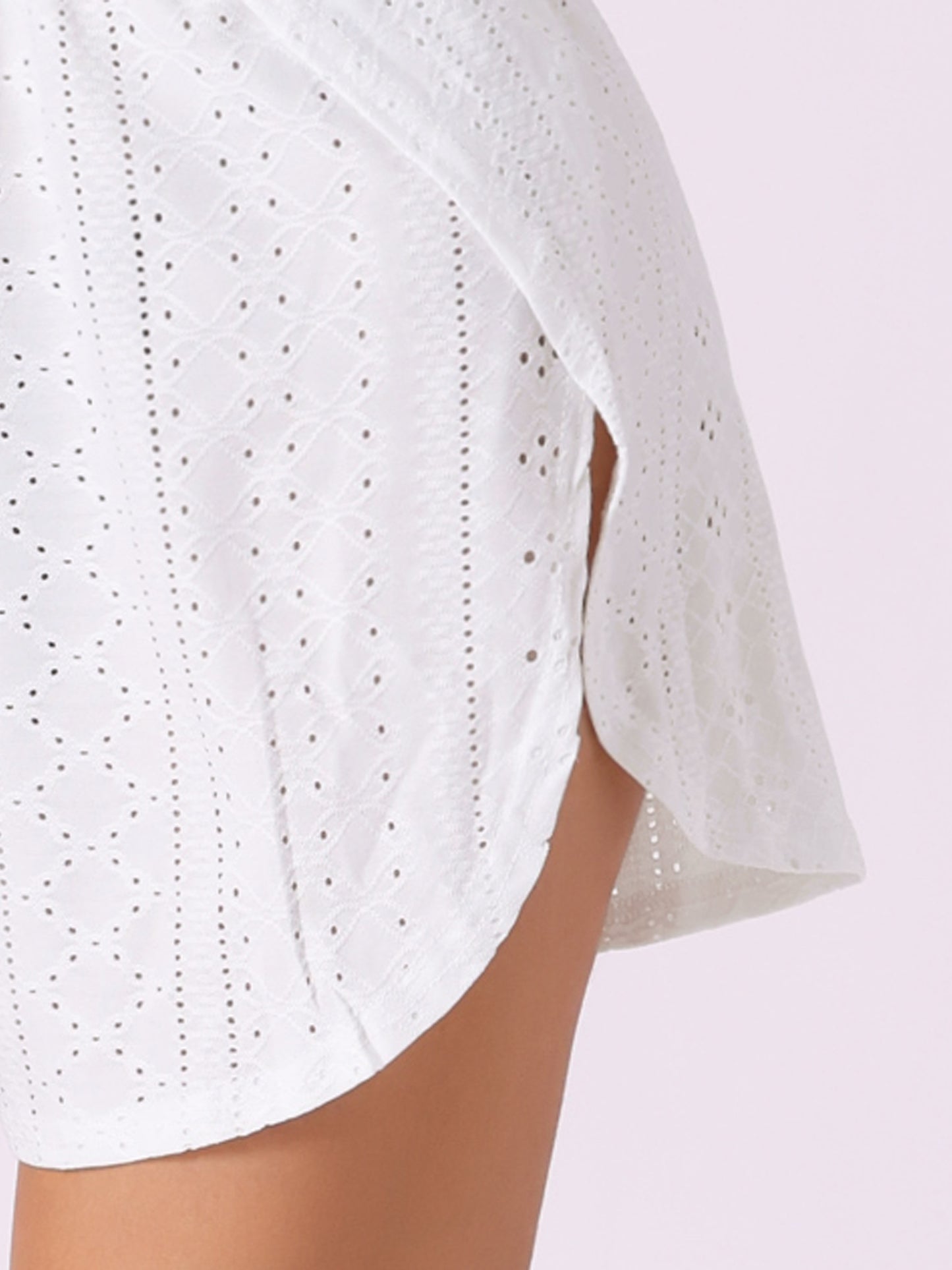 Pyjama d'intérieur pour femme, haut à manches longues ajouré et short fendu