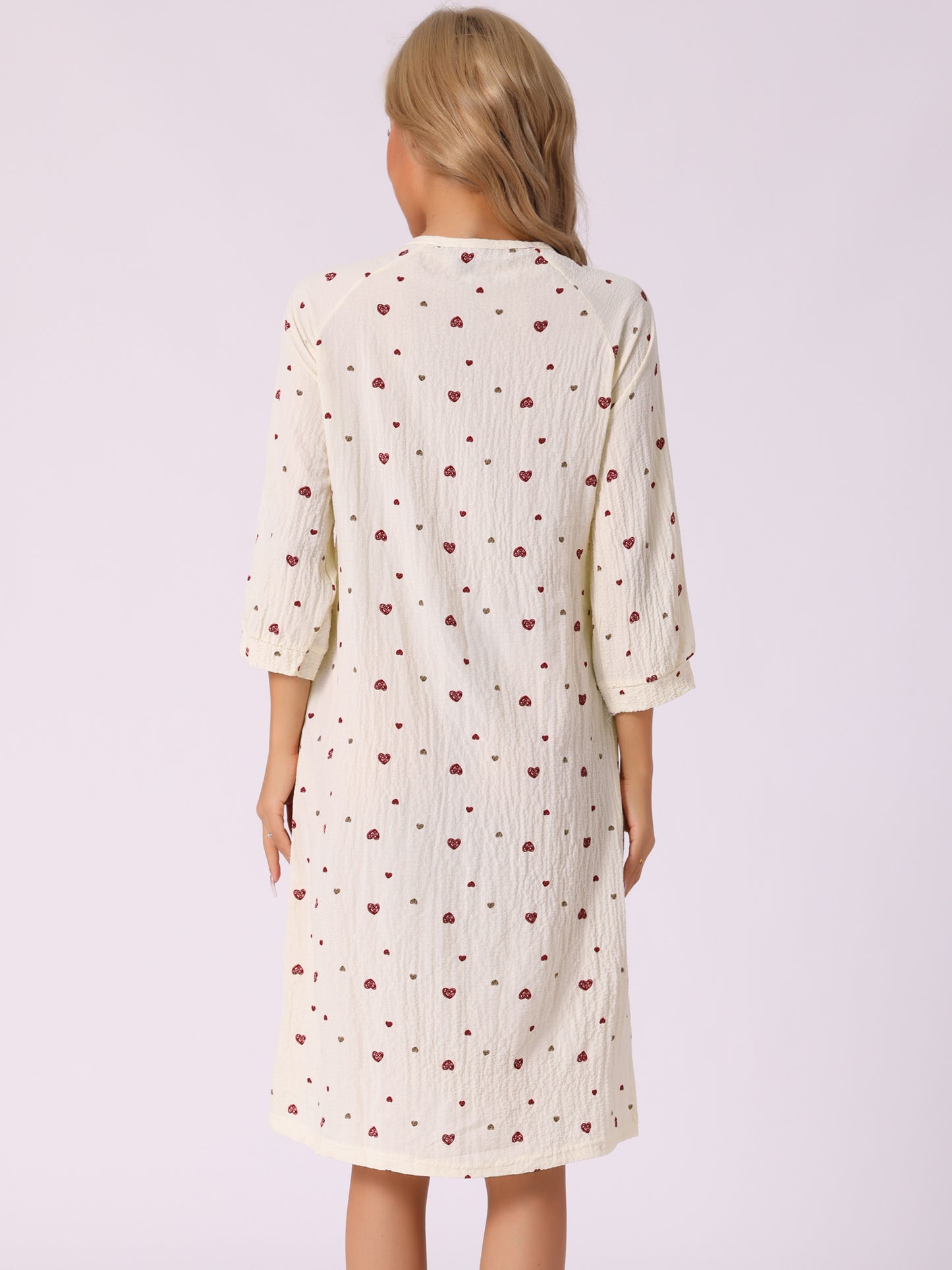 Camisones de mujer con botones, mangas 3/4, cuello redondo, estampado bonito y bolsillos