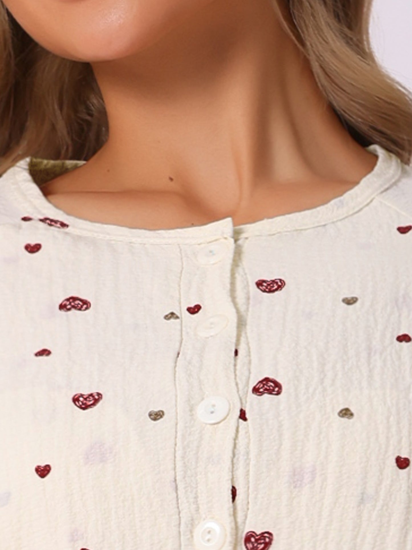 Camisones de mujer con botones, mangas 3/4, cuello redondo, estampado bonito y bolsillos
